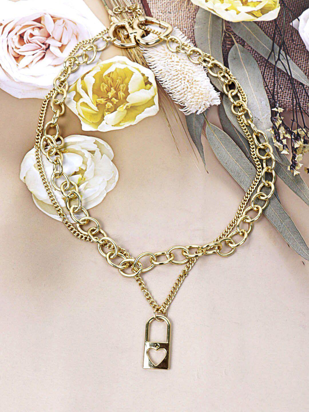 krelin gold-plated dual-layered chain lock heart pendant choker necklace