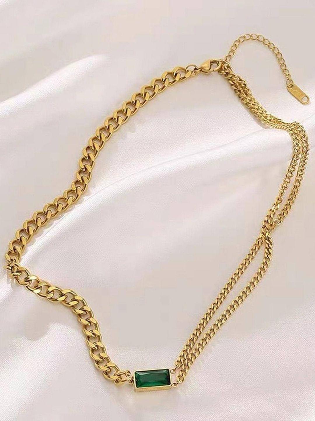 krelin gold-plated stainless steel stone studded mixed chain choker necklace