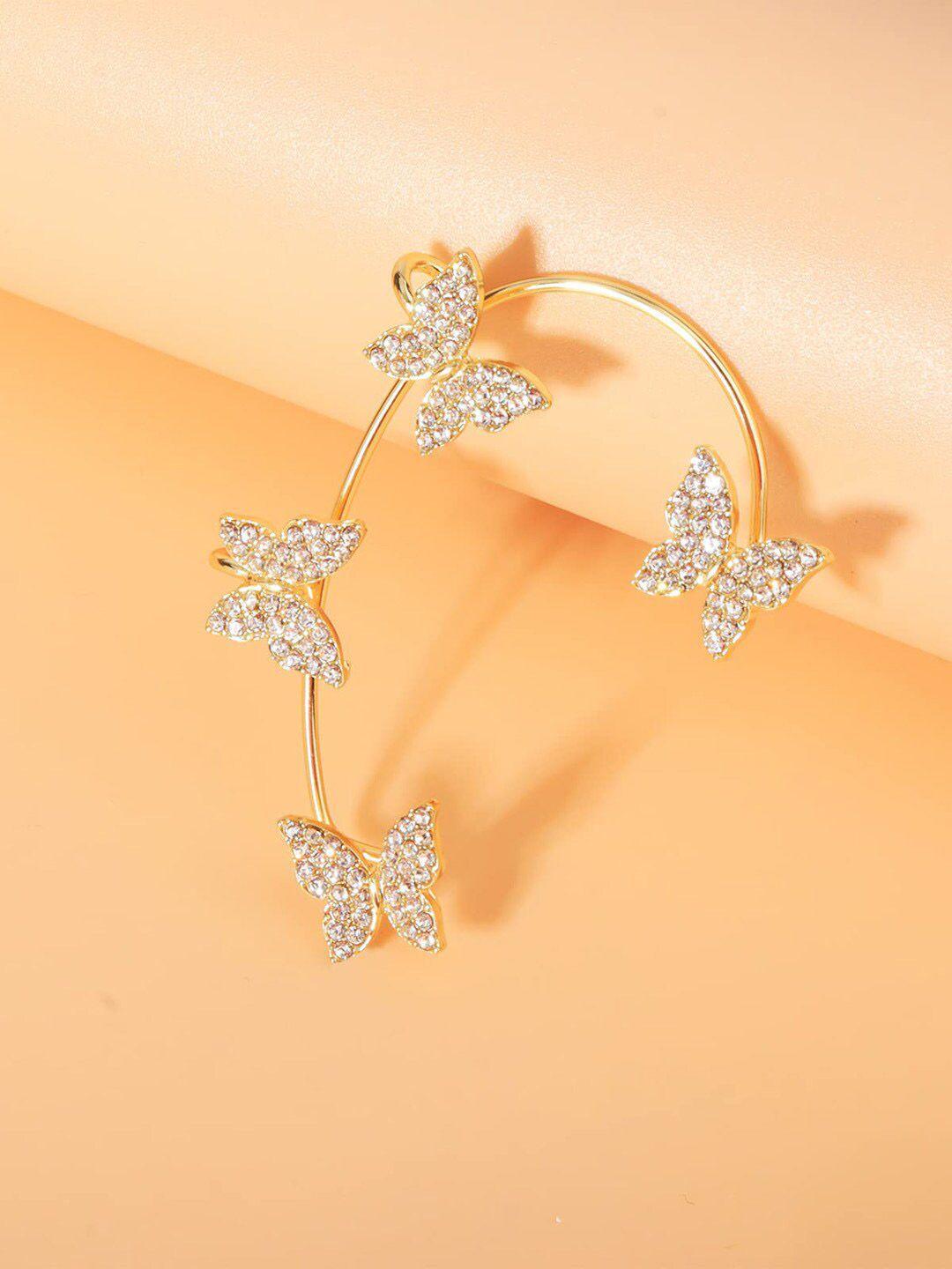 krelin gold-plated stones-studded butterfly- shaped cuff earrings