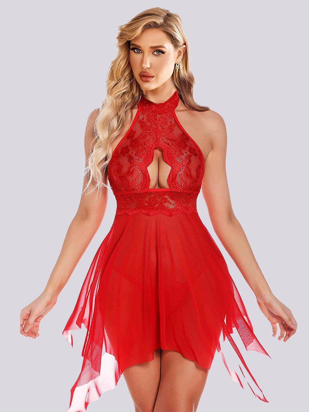 krelin net halter neck lace baby doll