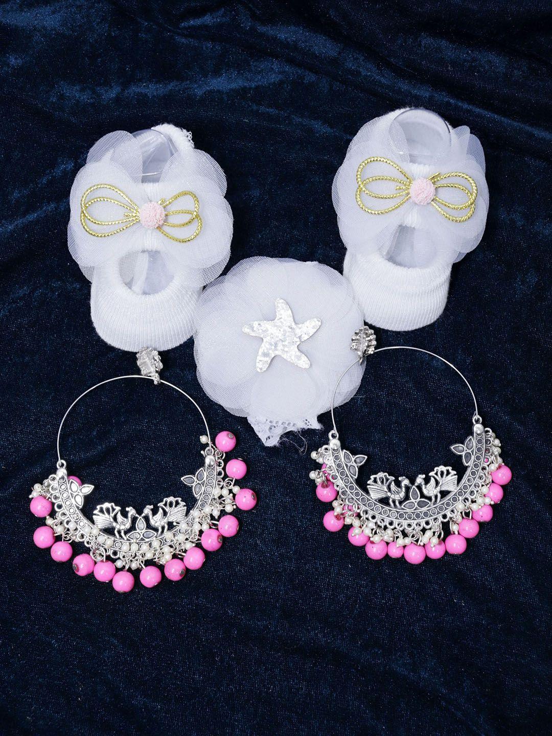 krelin pink & silver-toned classic chandbalis earrings