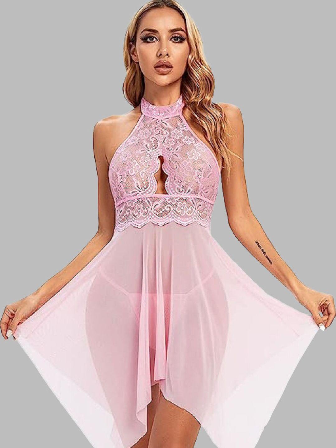 krelin self design halter neck net baby doll