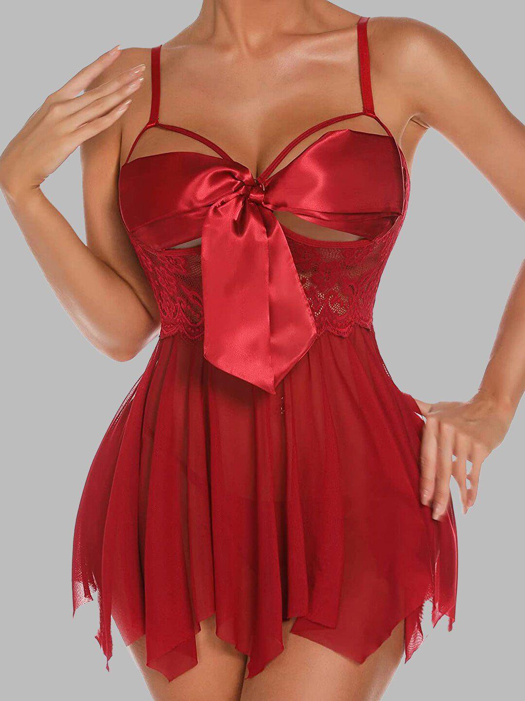 krelin self design shoulder straps net baby doll