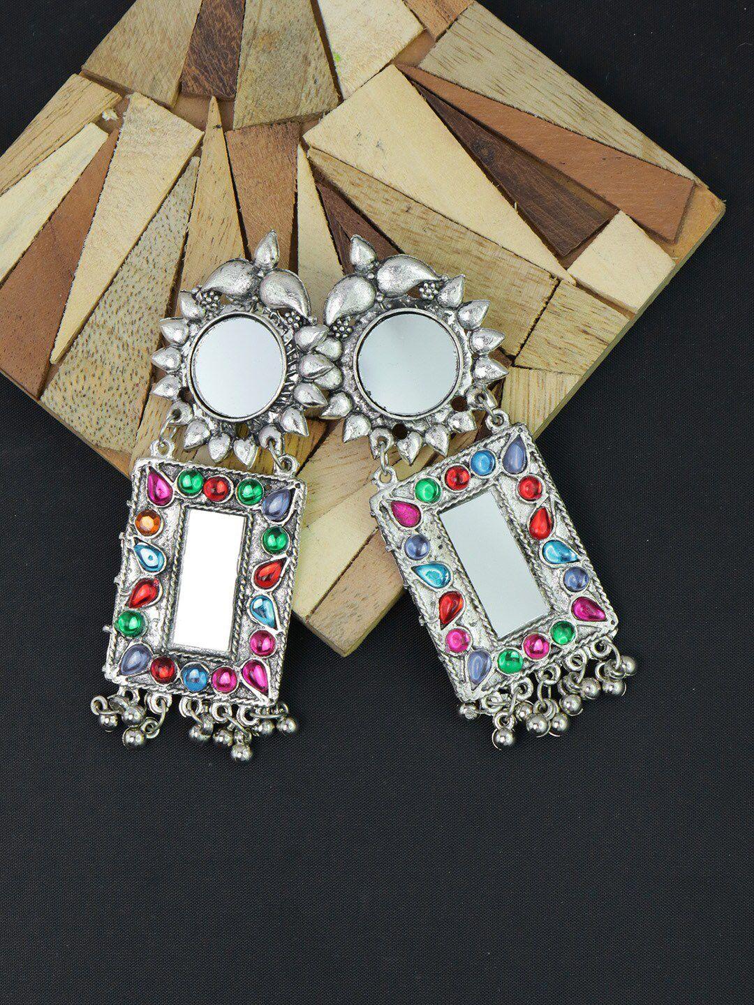 krelin silver plated & pink geometric drop earrings