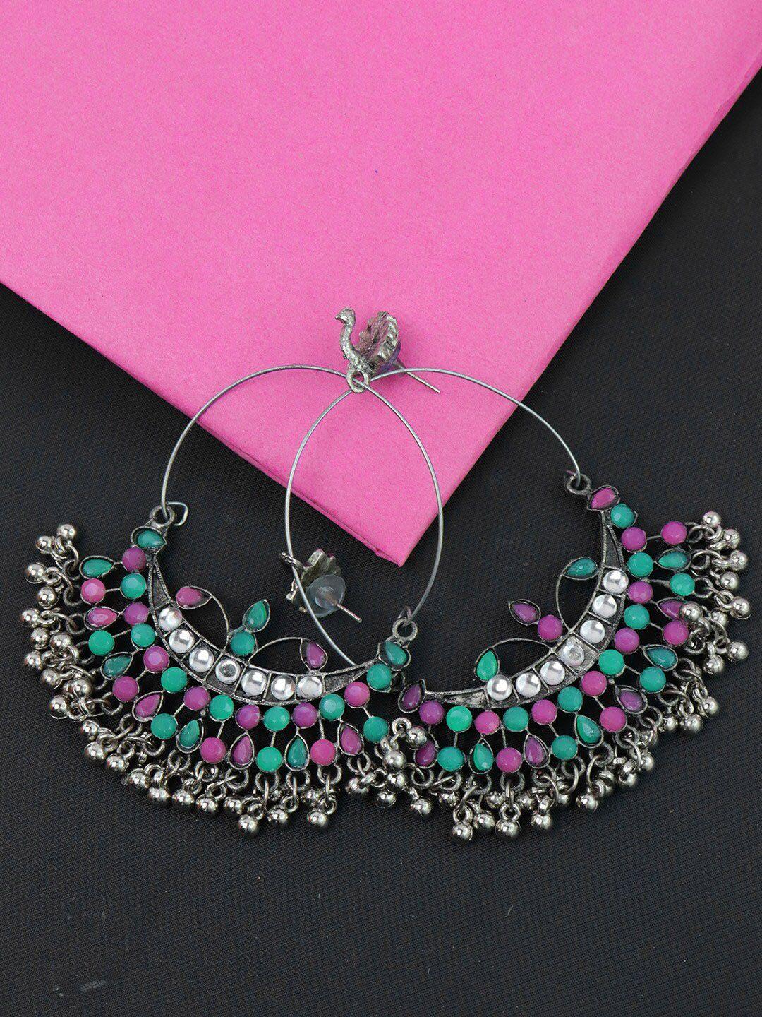 krelin silver plated & purple circular chandbalis earrings