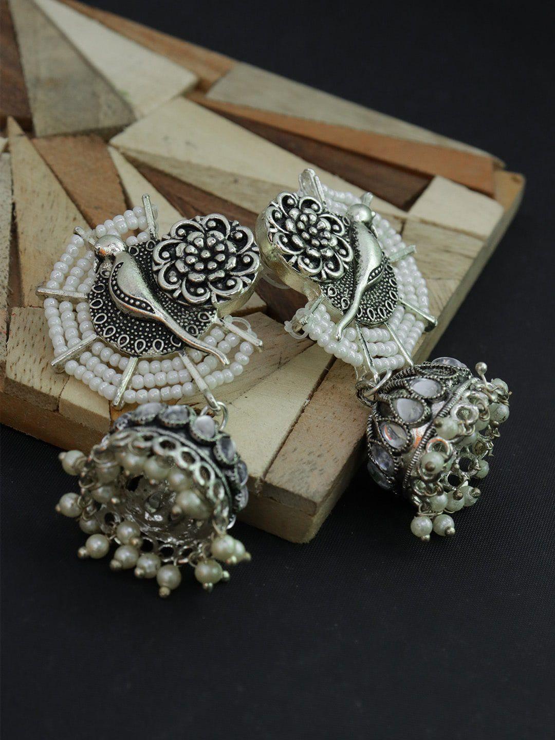 krelin silver plated oxidized jhumkas earrings