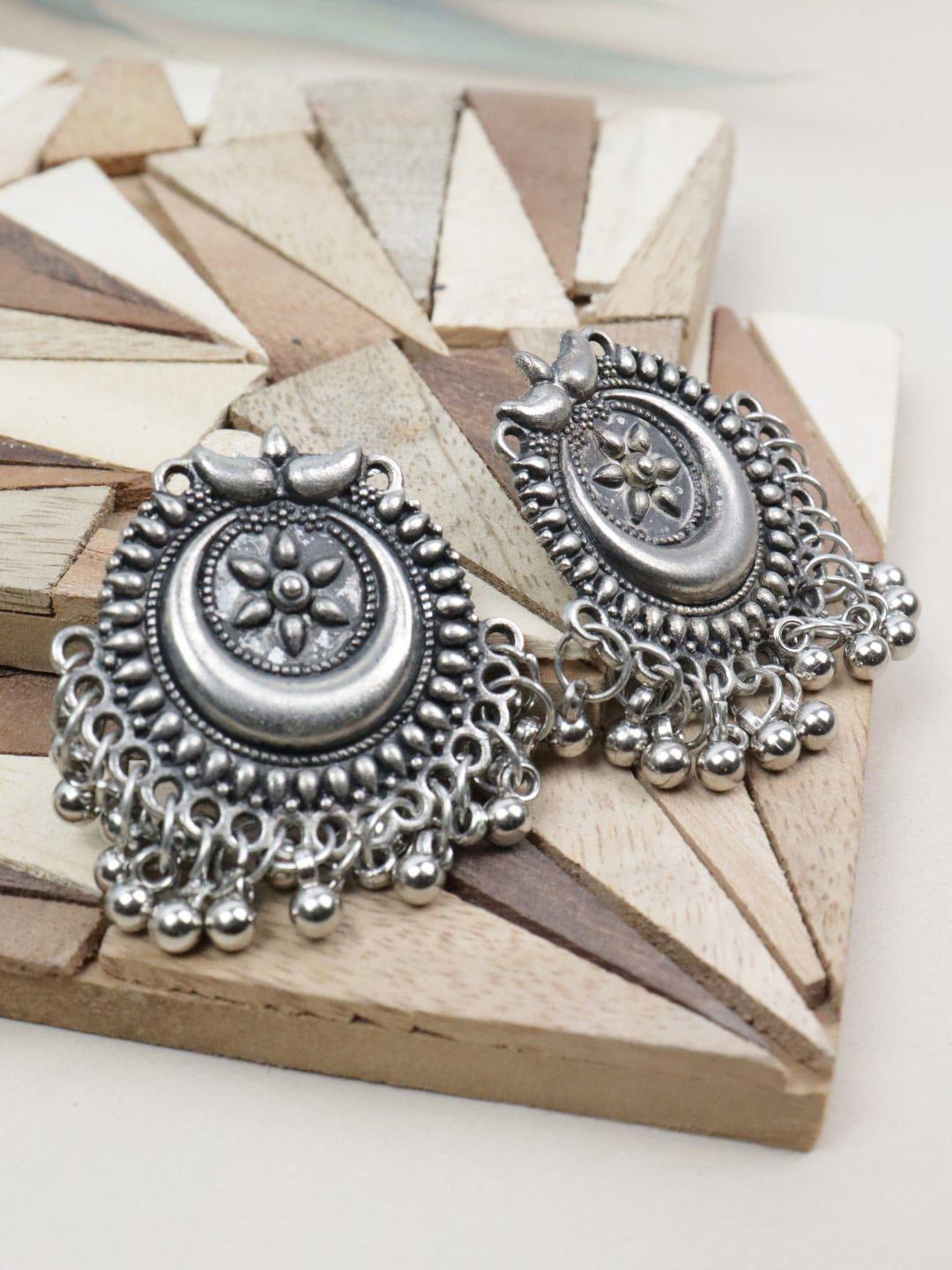 krelin silver-toned circular chandbalis earrings