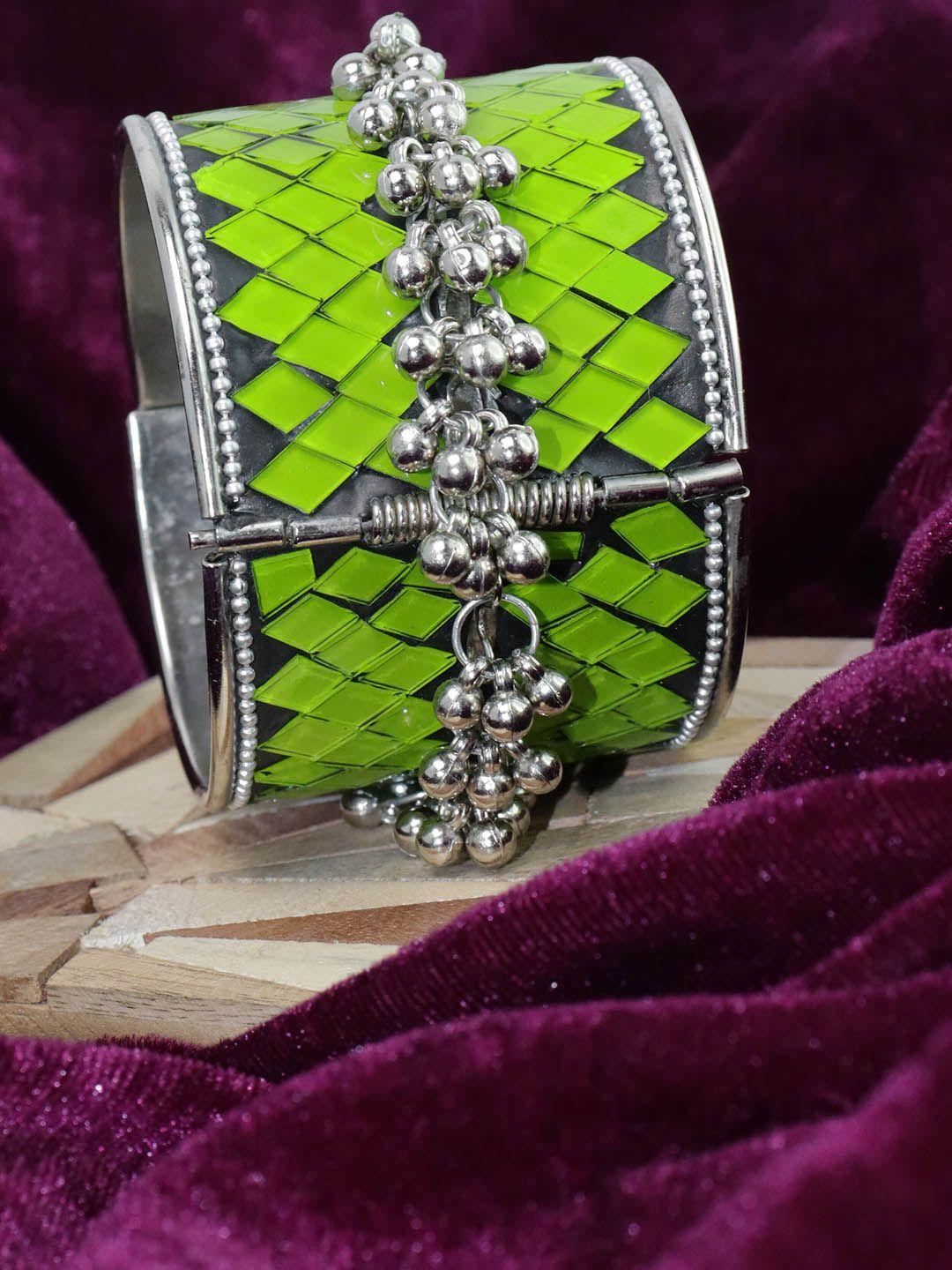 krelin women green & silver-toned cuff bracelet