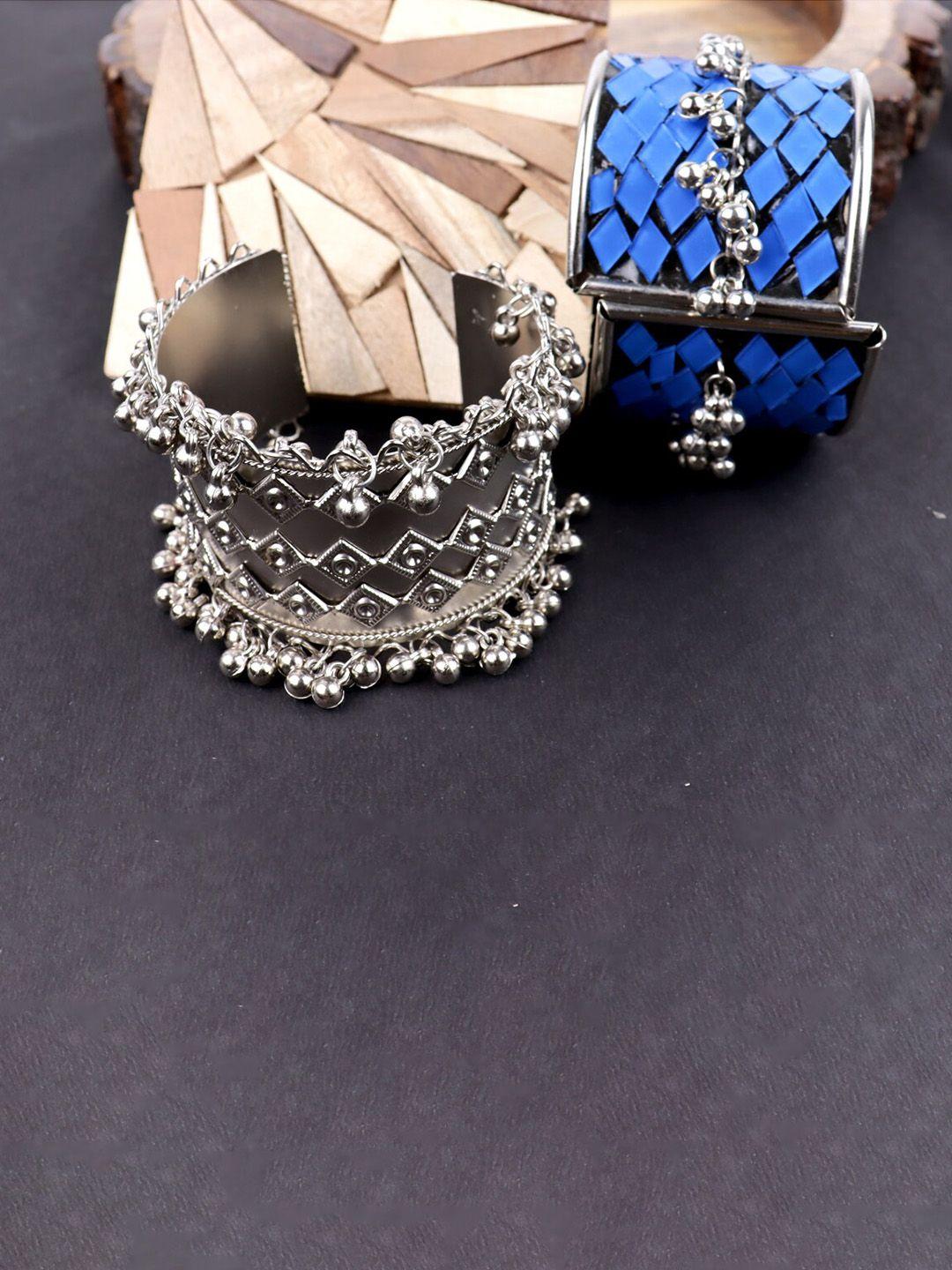 krelin women pack of 2 blue & silver-toned sterling silver silver-plated cuff bracelet