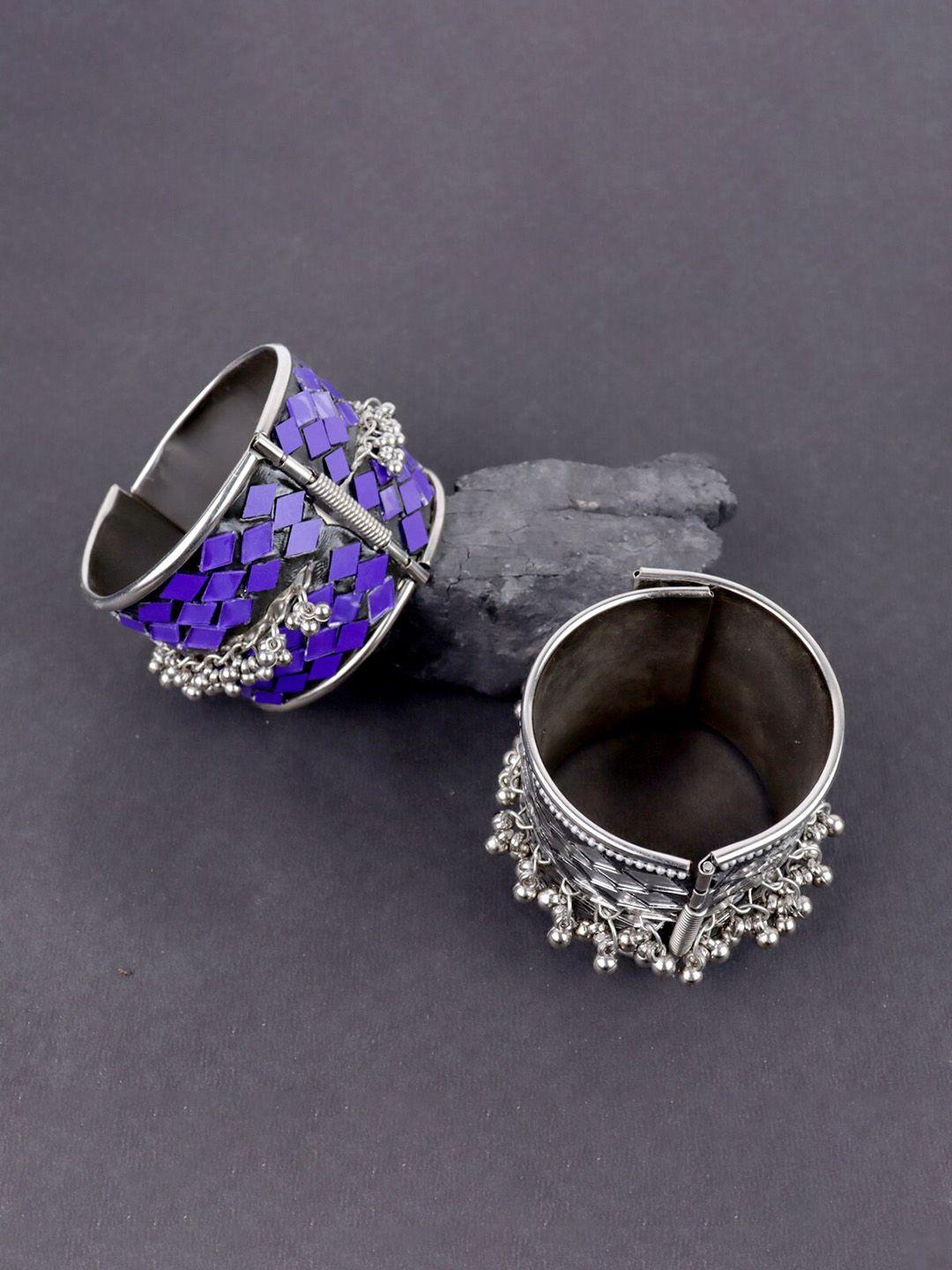 krelin women set of 2 silver plated oxidised cuff bracelets