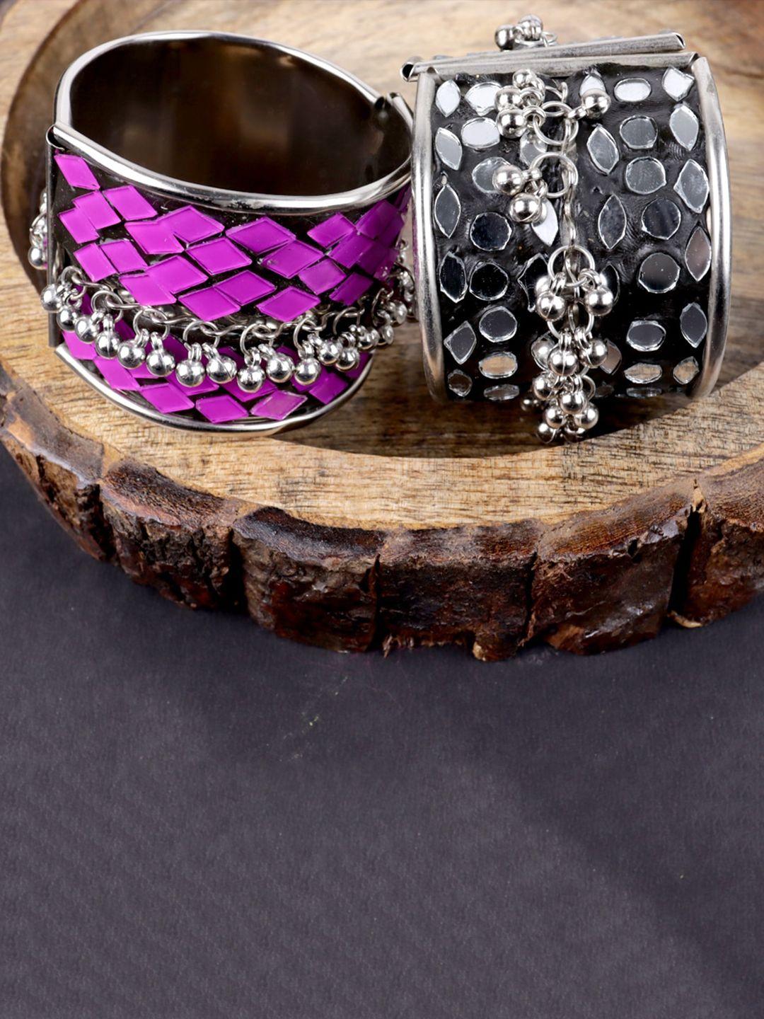 krelin women set of 2 sterling silver mirror silver-plated cuff bracelet