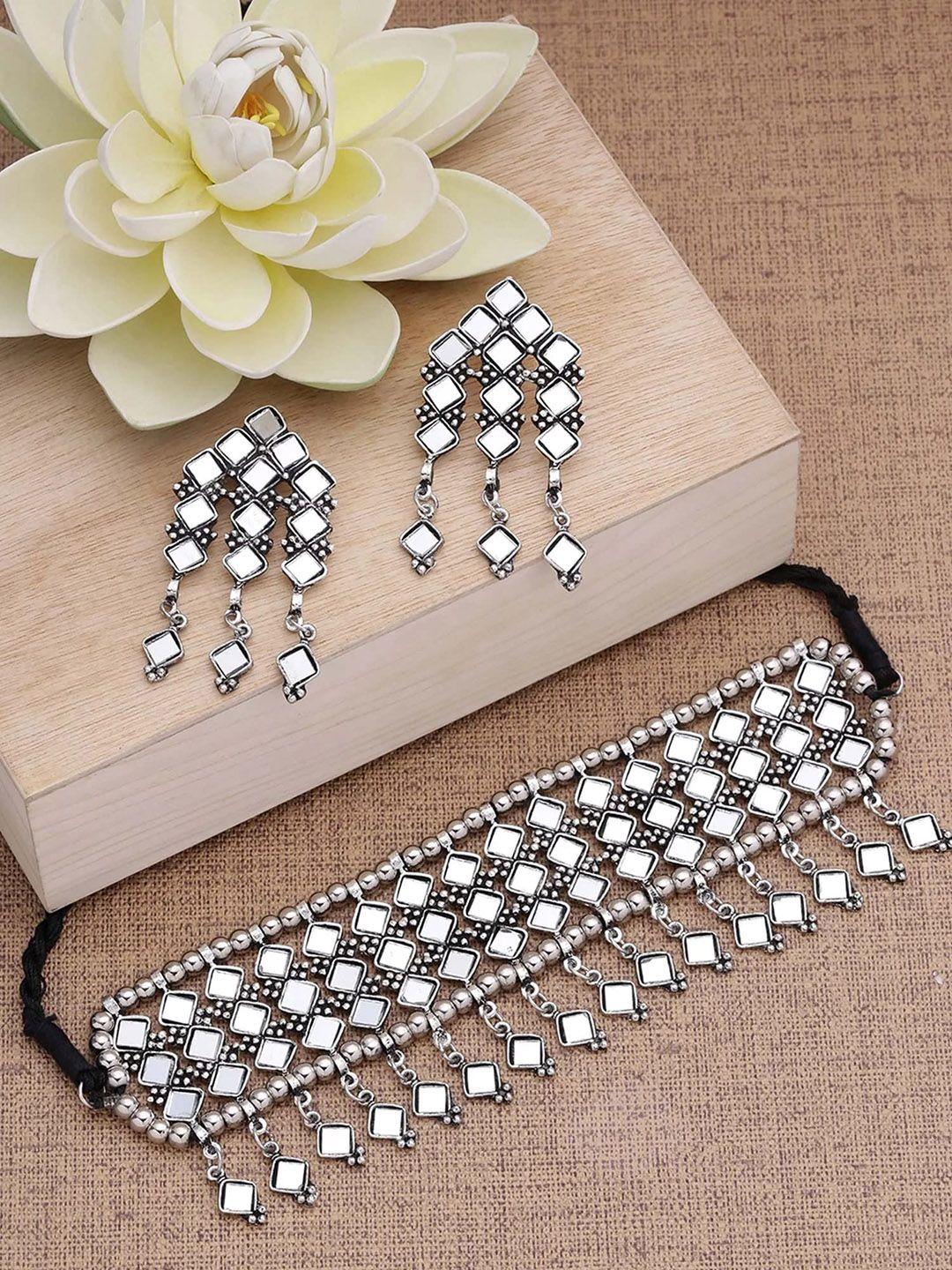 krelin women silver-plated kundan studded alloy  jewellery set