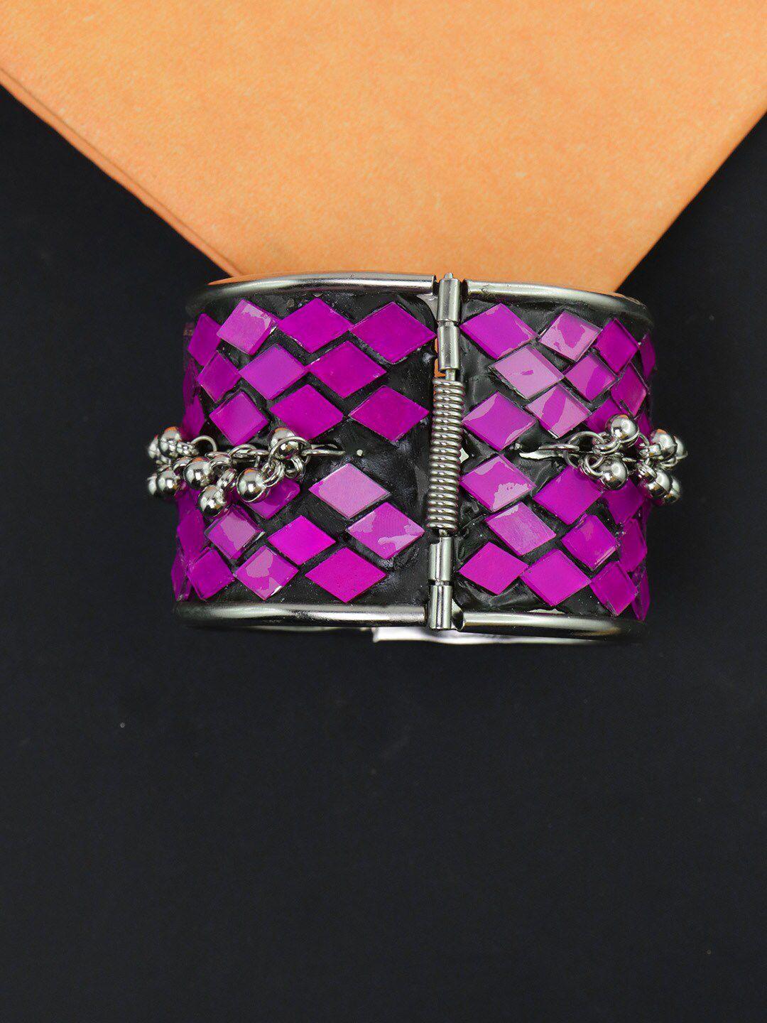 krelin women silver-toned & purple oxidised cuff bracelet