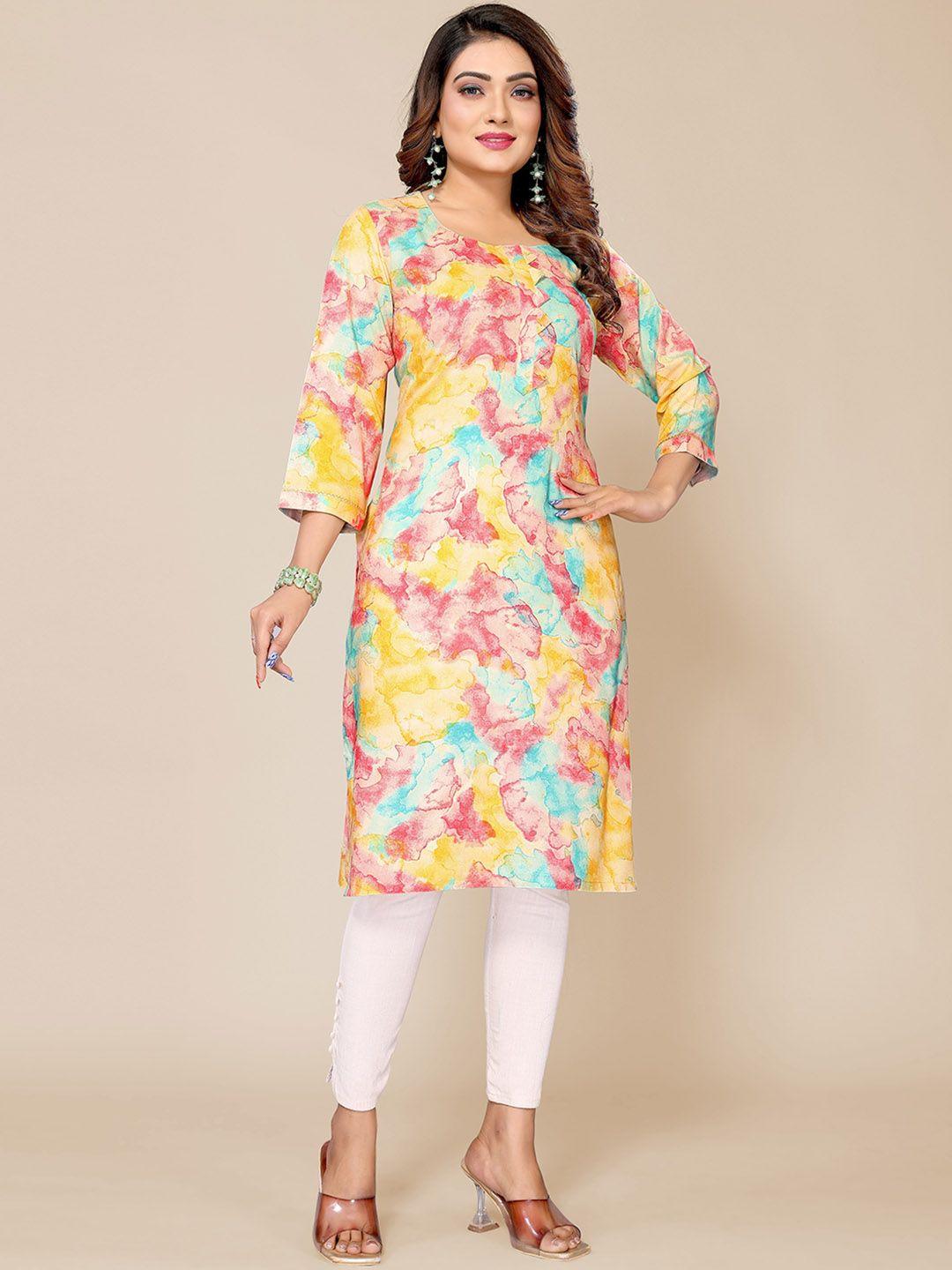 krimmple abstract printed round neck straight kurta