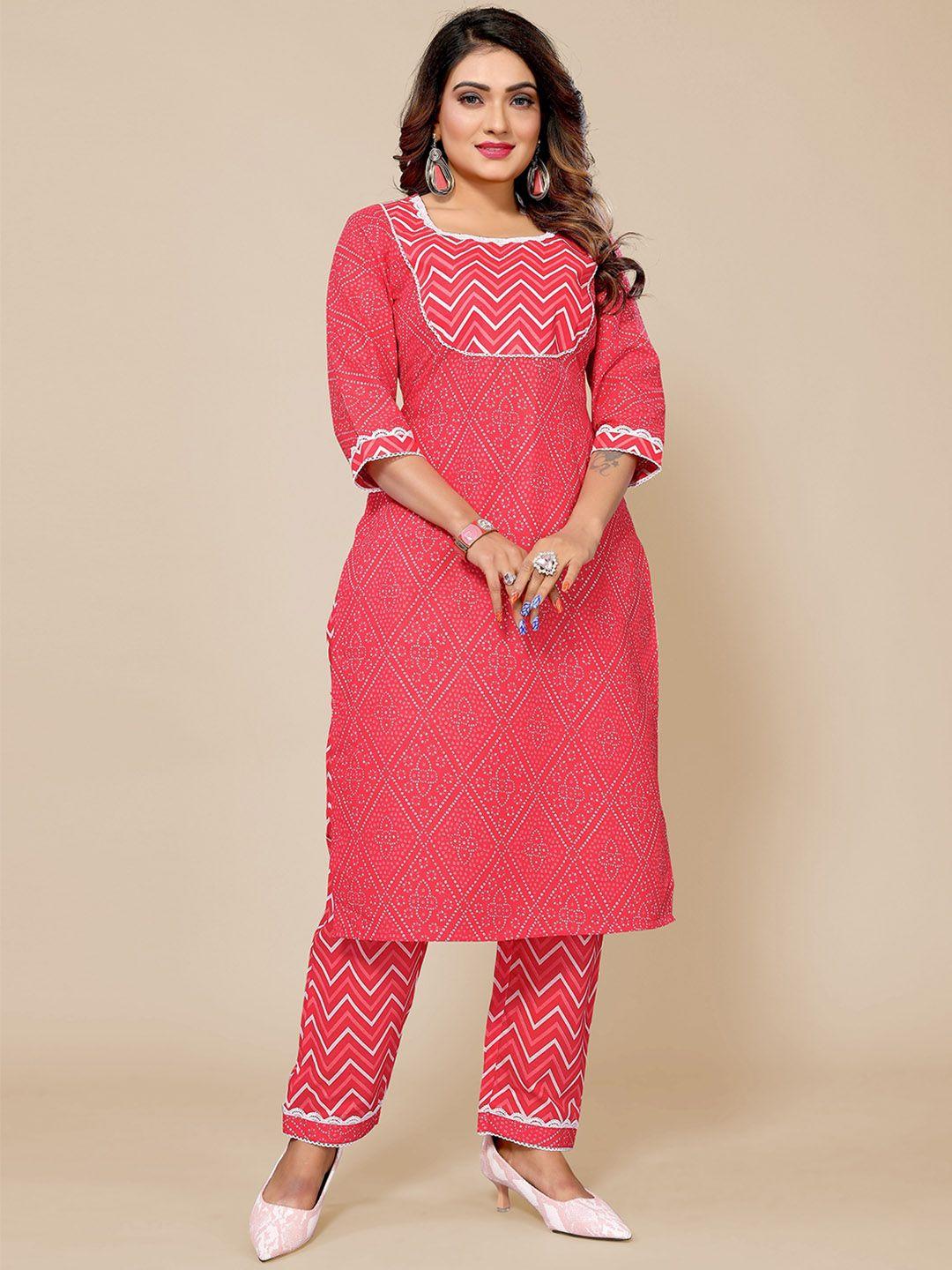 krimmple bandhani printed kurta with trousers