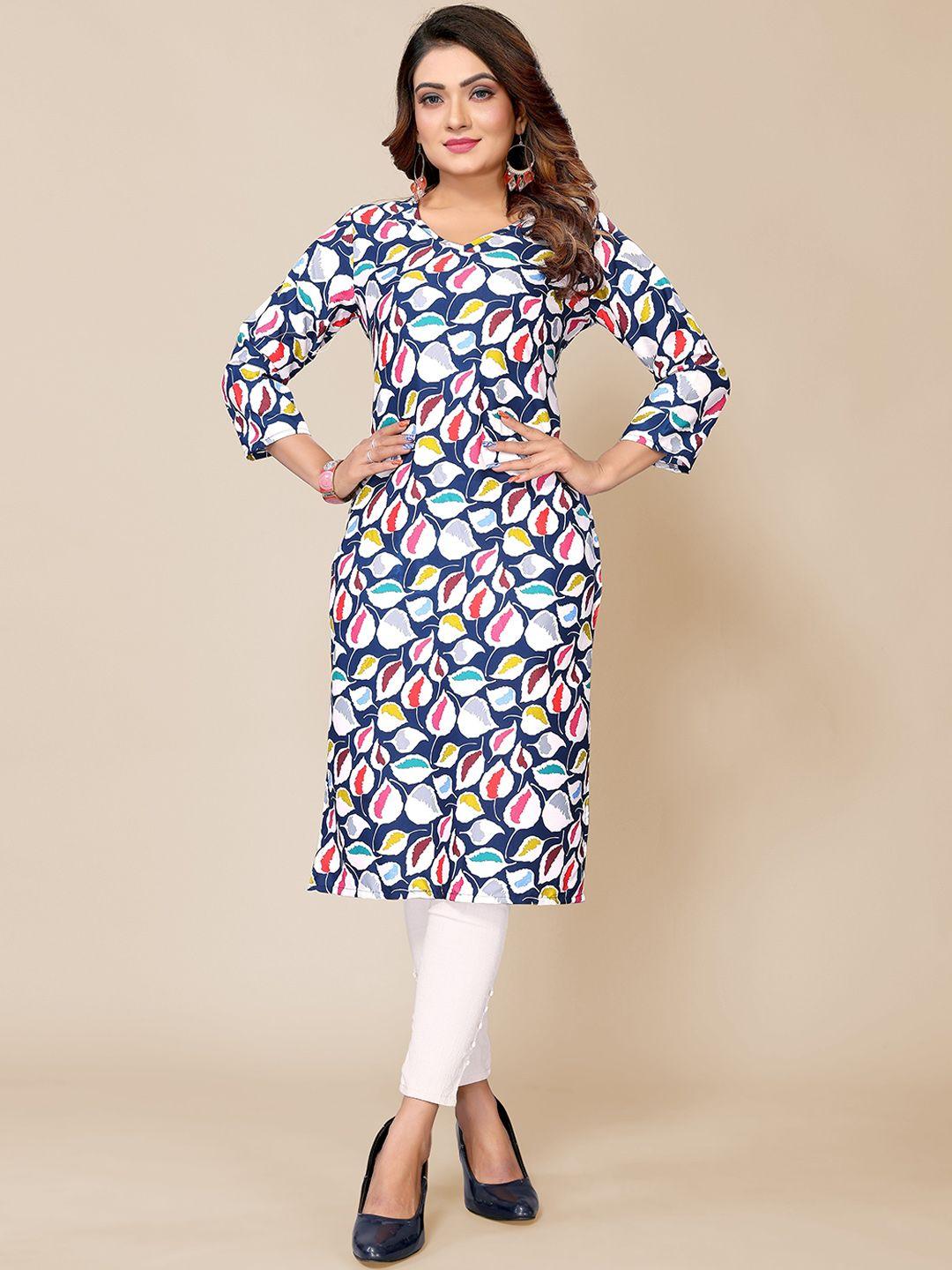 krimmple conversational printed round neck straight kurta