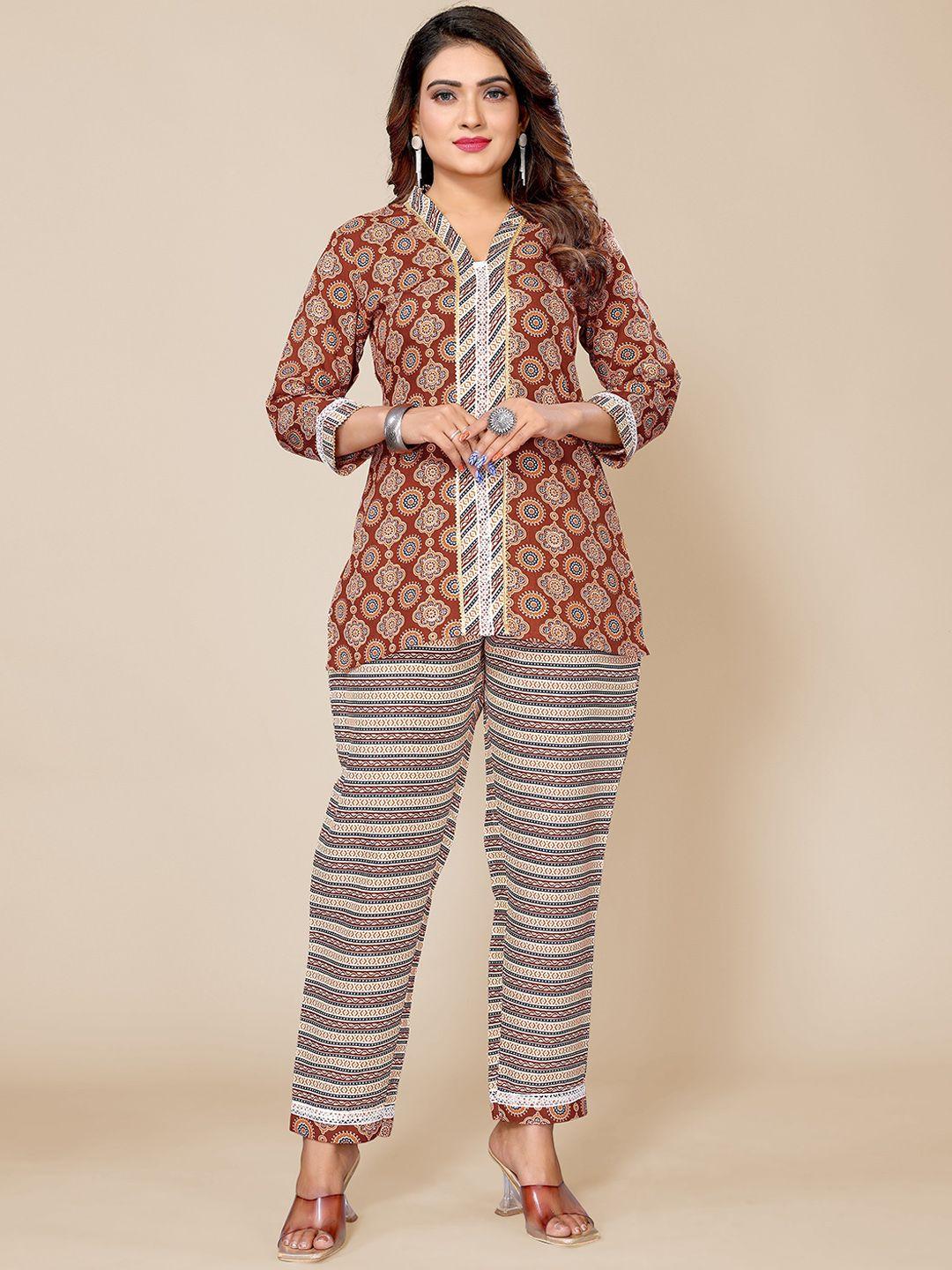 krimmple ethnic motifs printed top & trousers co-ords set