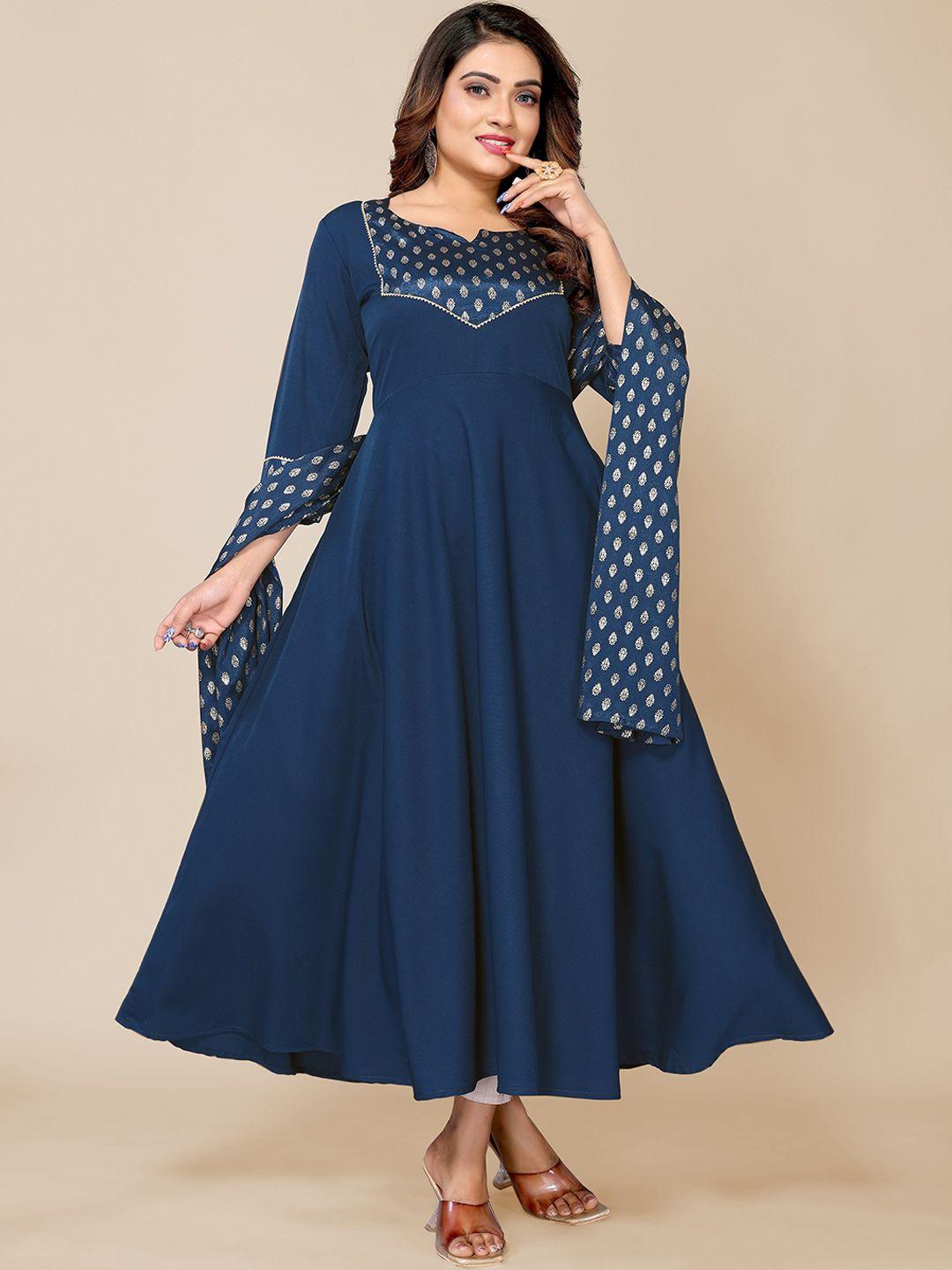 krimmple ethnic motifs woven design anarkali kurta with dupatta