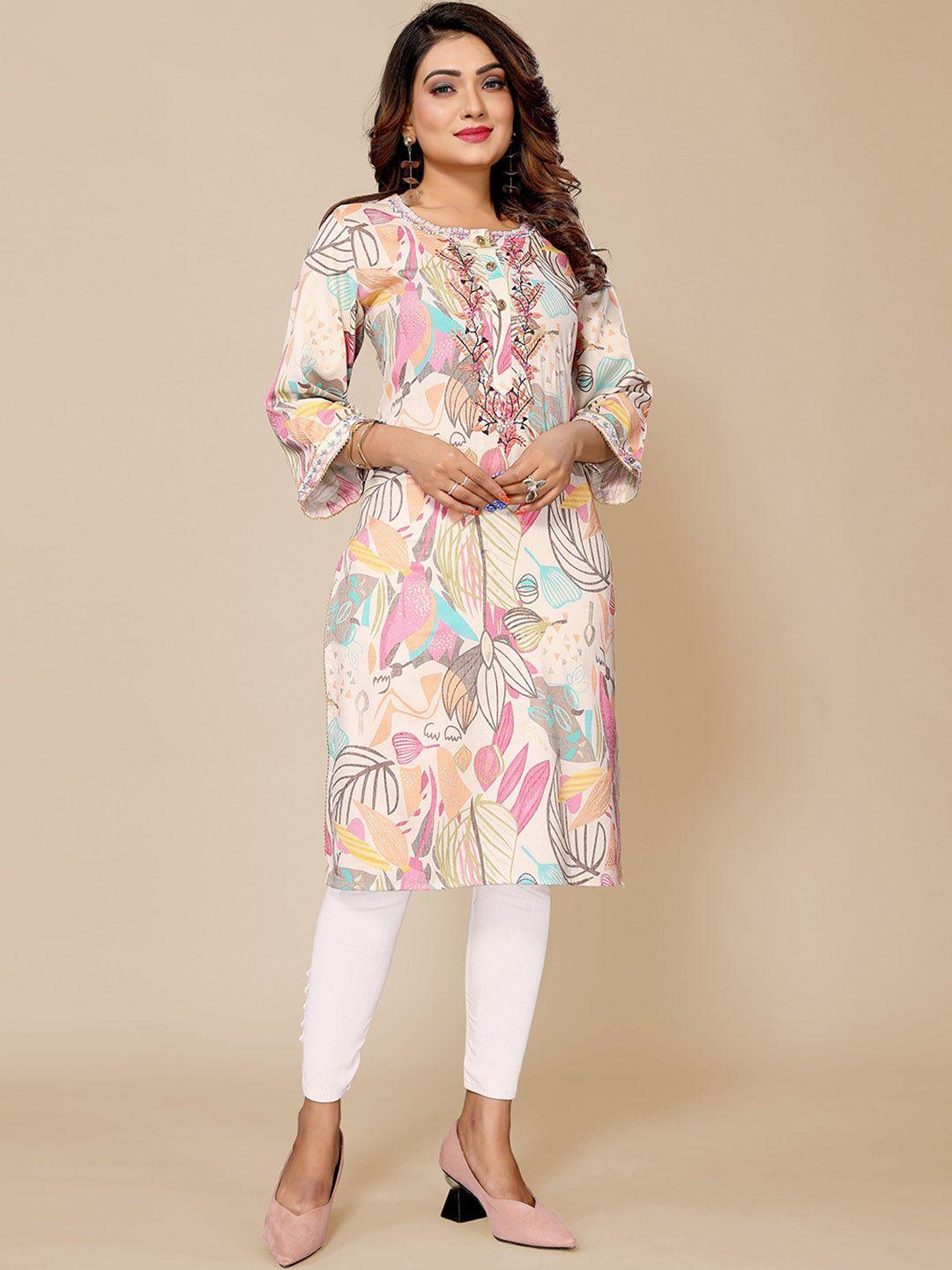 krimmple floral printed straight kurta