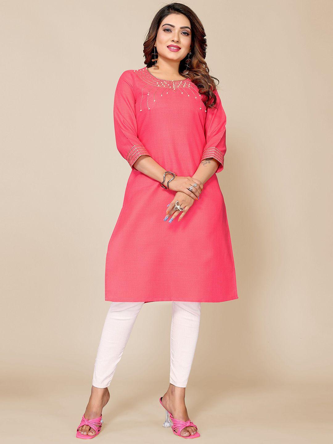 krimmple geometric embellished beads and stones straight kurta