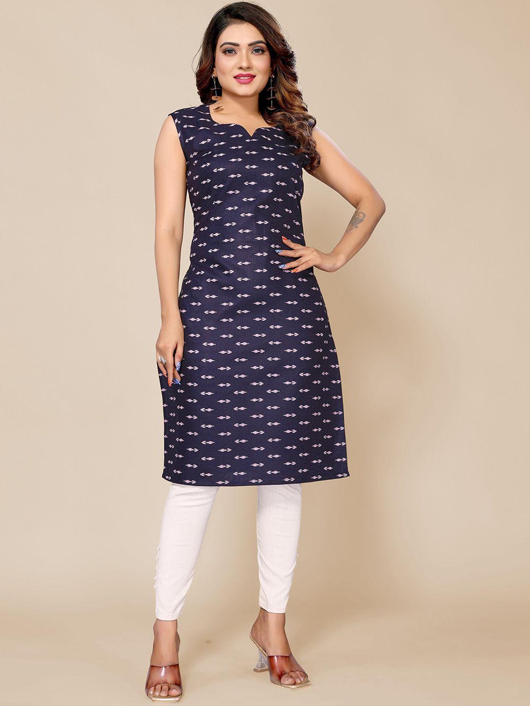 krimmple geometric printed indigo straight kurta