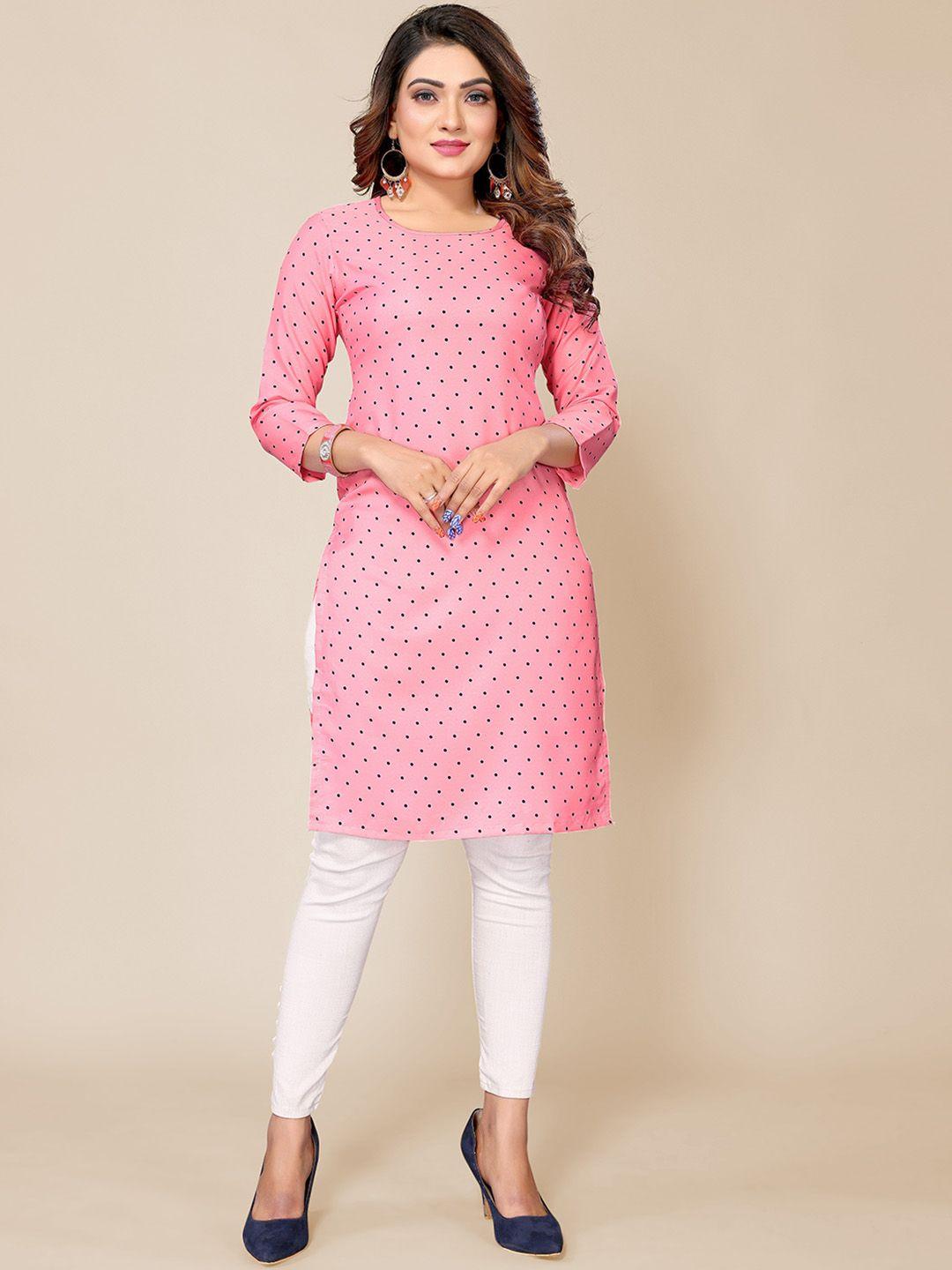 krimmple polka dot printed straight kurta