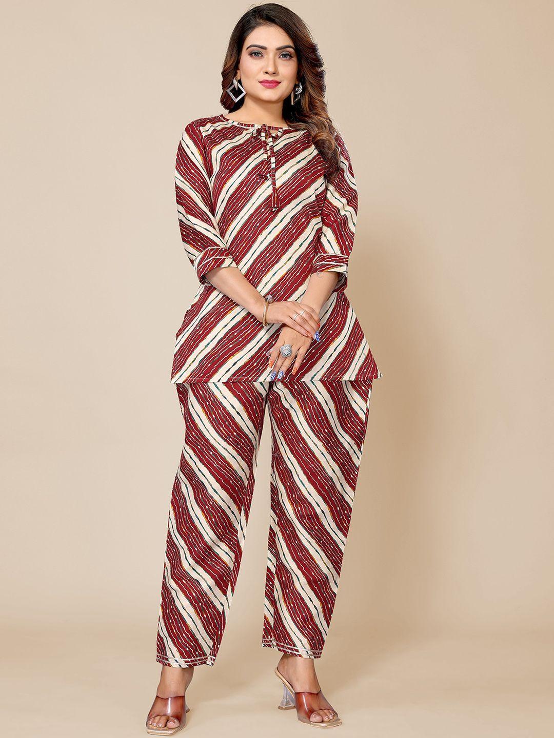 krimmple striped round neck top with trousers co-ords