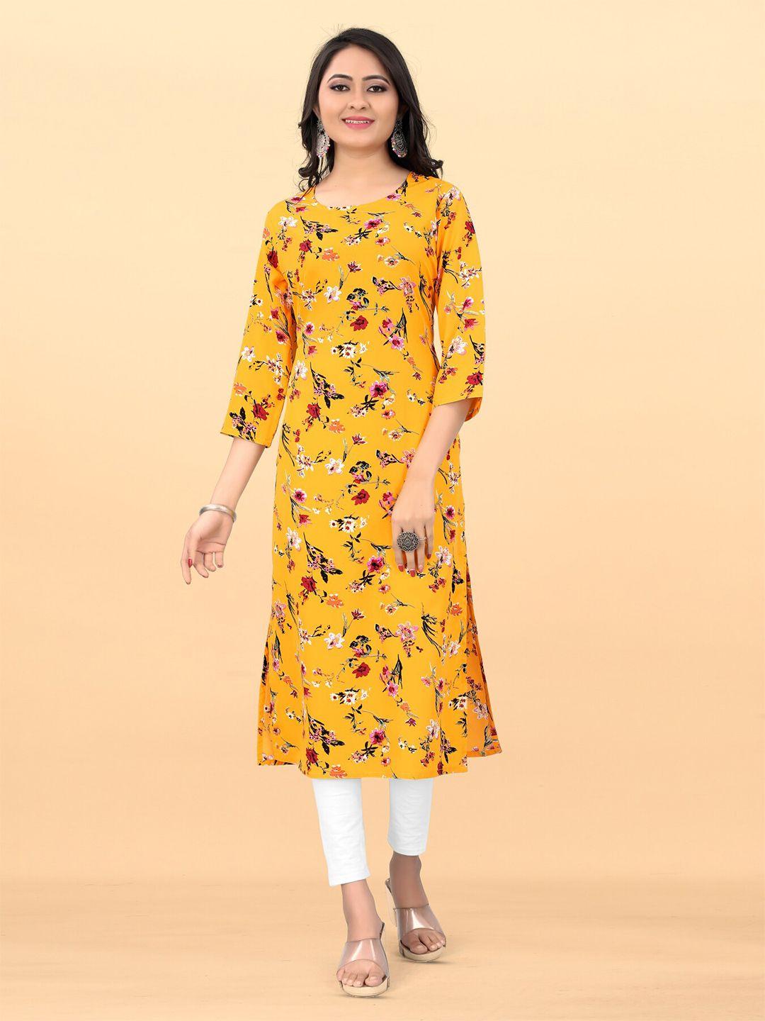 krimmple women yellow floral printed floral kurta