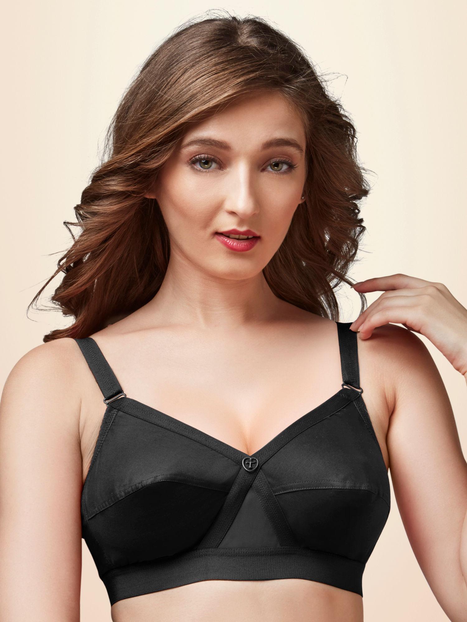 krutika plain cotton fabric opulent full cup bra - black