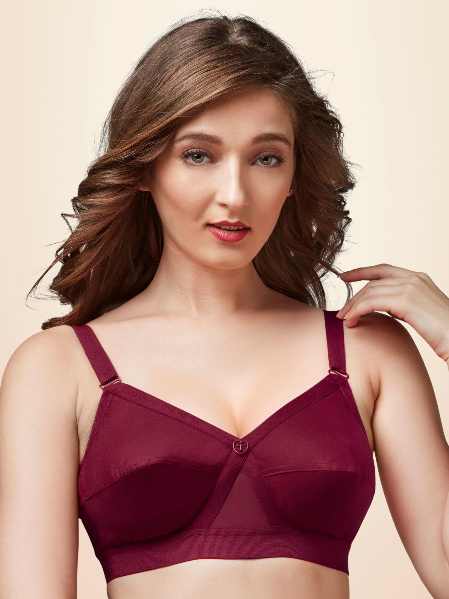 krutika plain cotton fabric opulent full cup bra - maroon