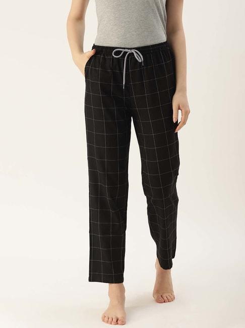 kryptic black cotton chequered lounge pants