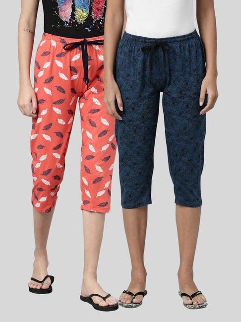 kryptic coral & blue printed cotton capris - pack of 2
