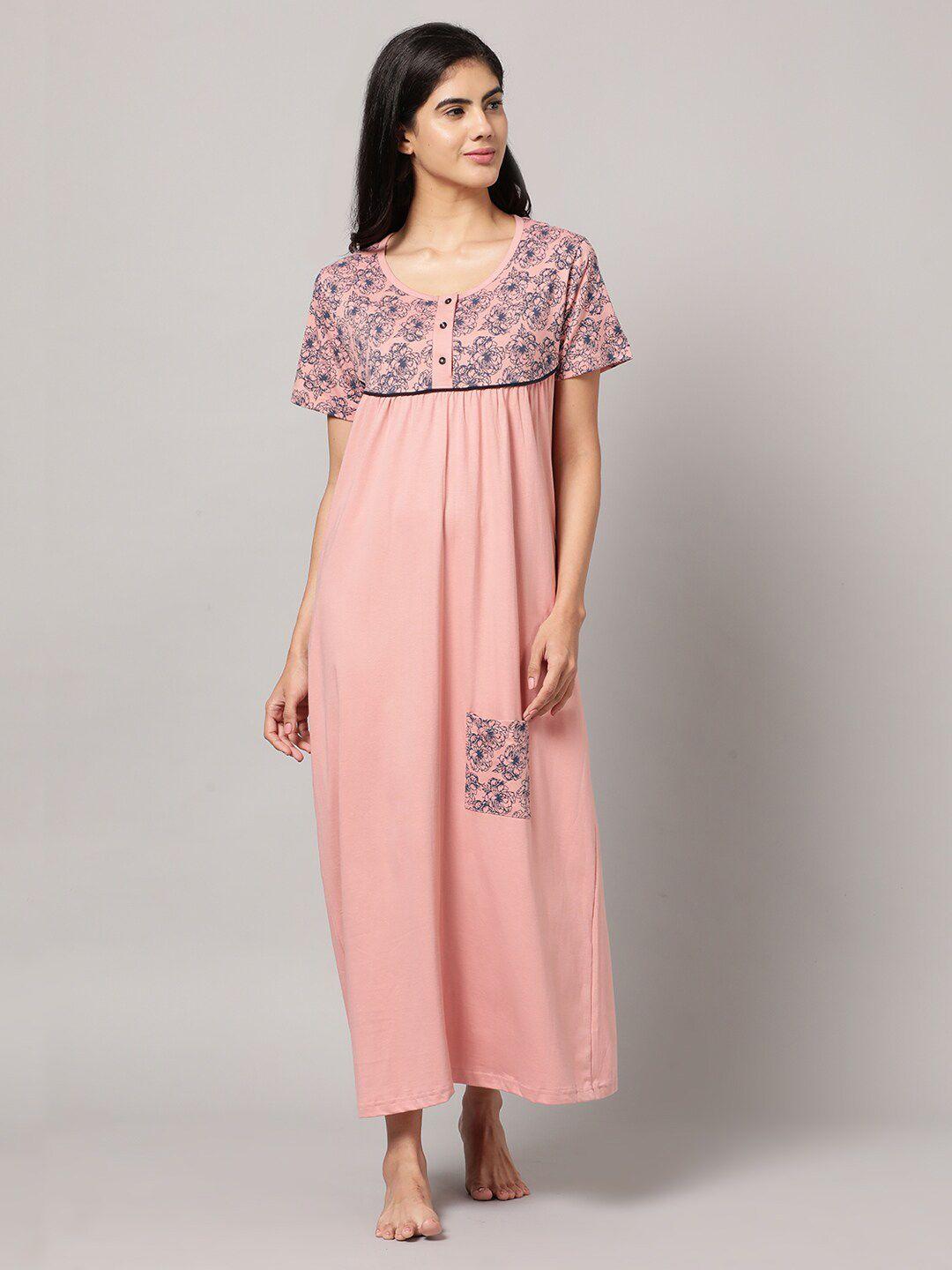 kryptic floral printed pure cotton maxi nightdress