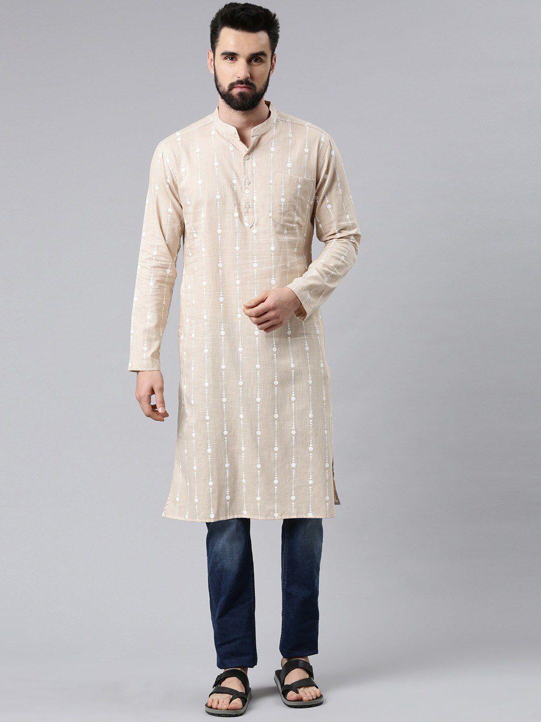kryptic geometric printed mandarin collar pure cotton kurta