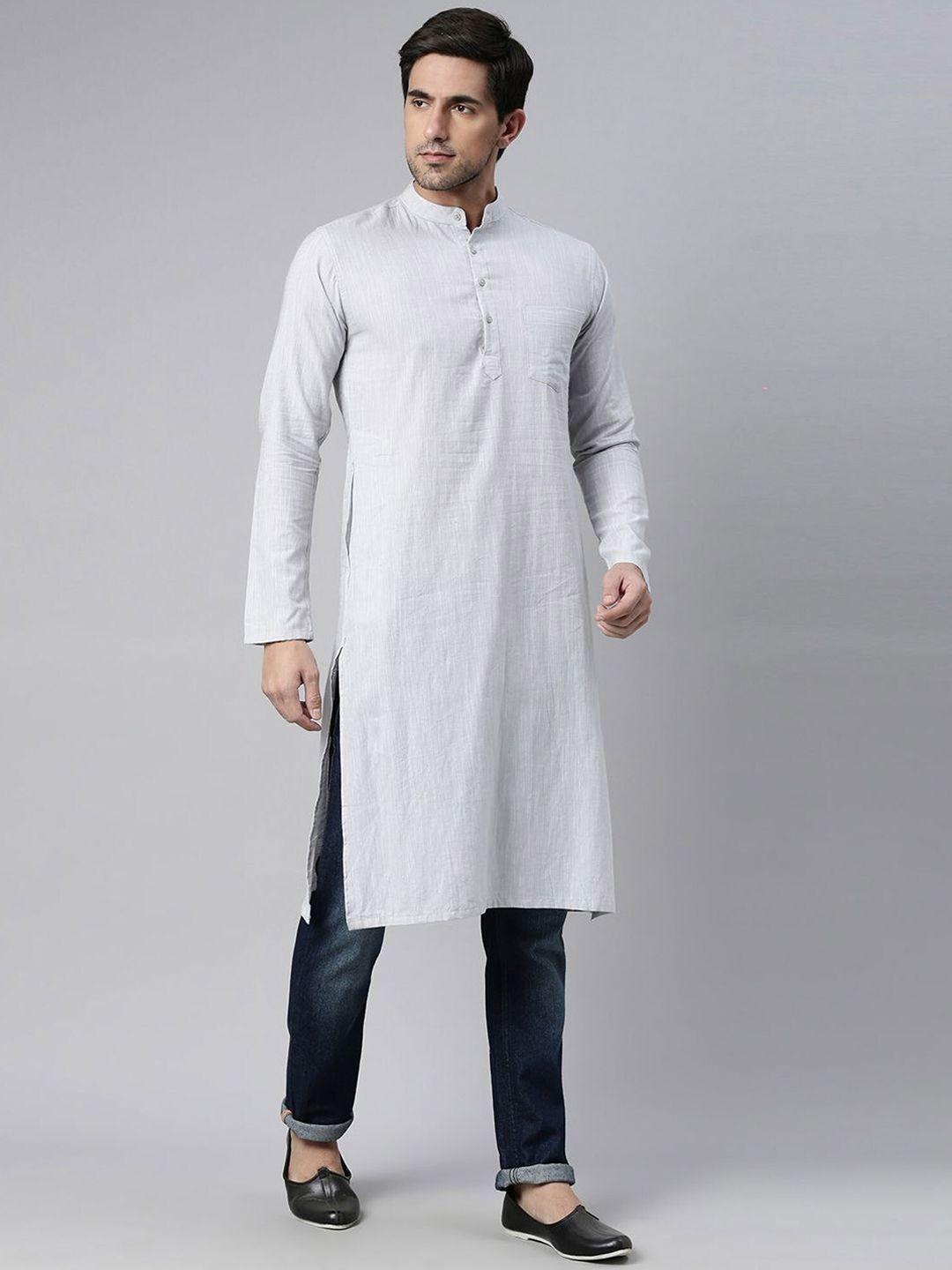 kryptic mandarin collar cotton long sleeves straight kurta
