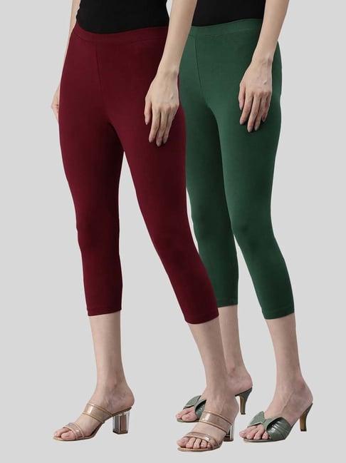 kryptic maroon & green cotton capris - pack of 2