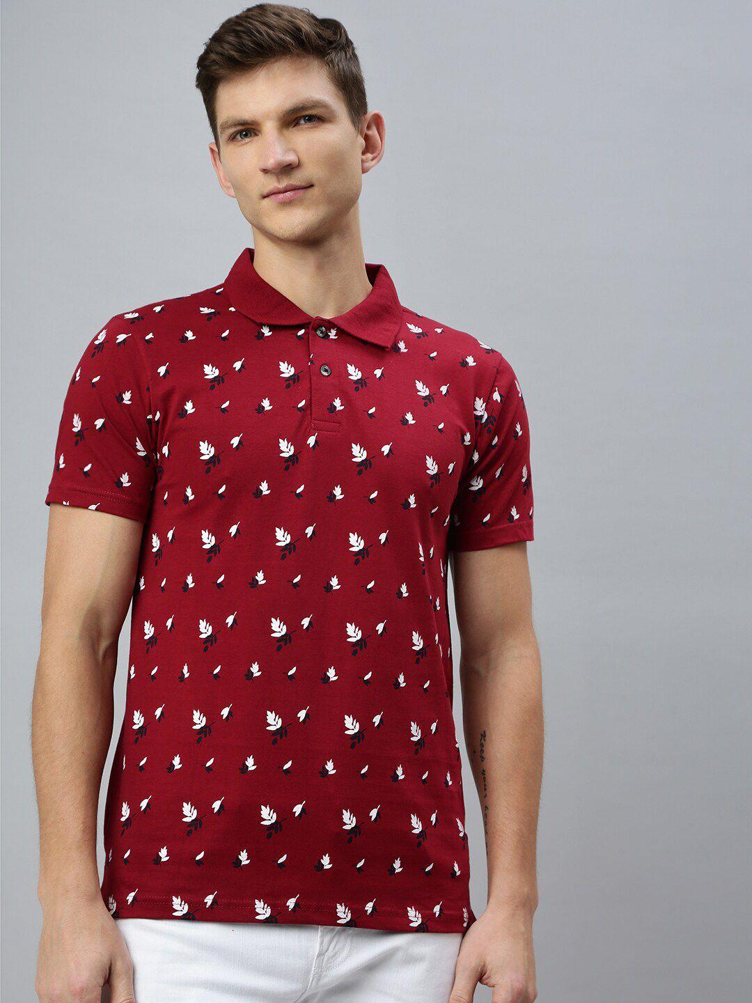 kryptic men maroon printed polo collar t-shirt
