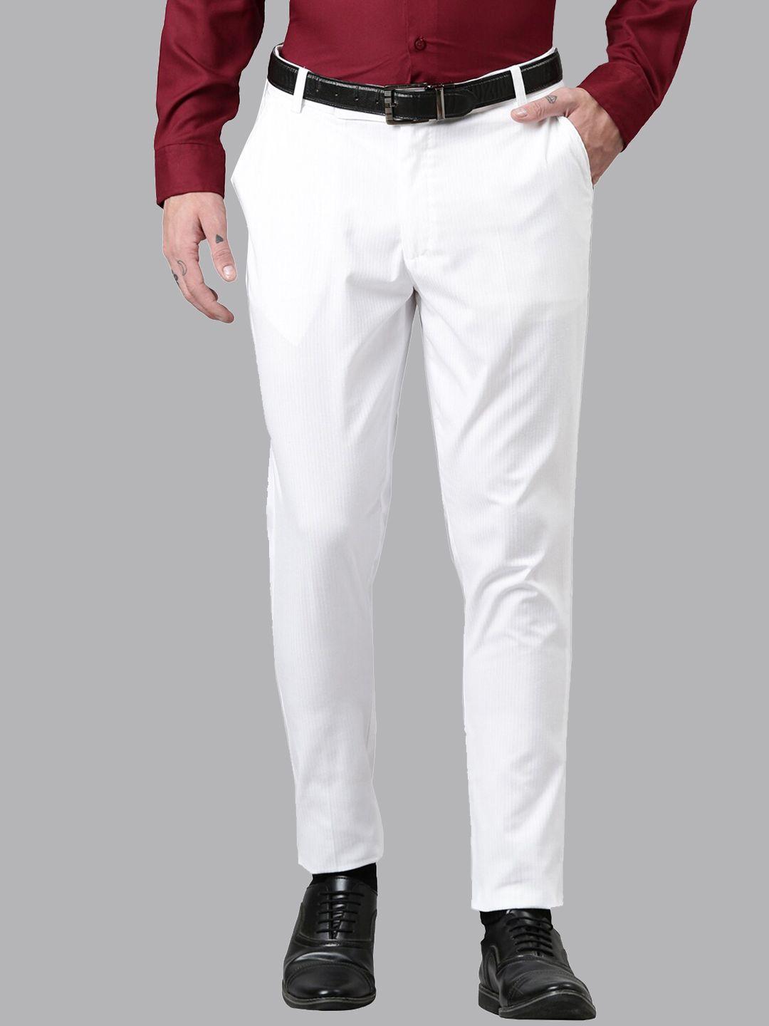 kryptic men white smart tapered fit lint free trousers