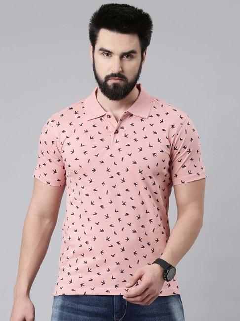 kryptic pink regular fit printed cotton polo t-shirt