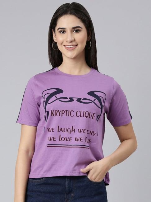 kryptic purple cotton printed t-shirt