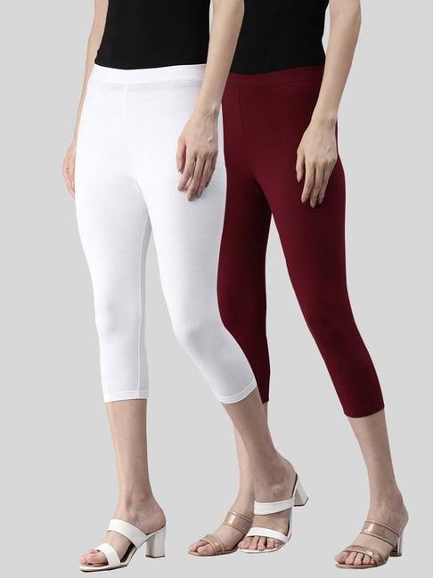 kryptic white & maroon cotton capris - pack of 2