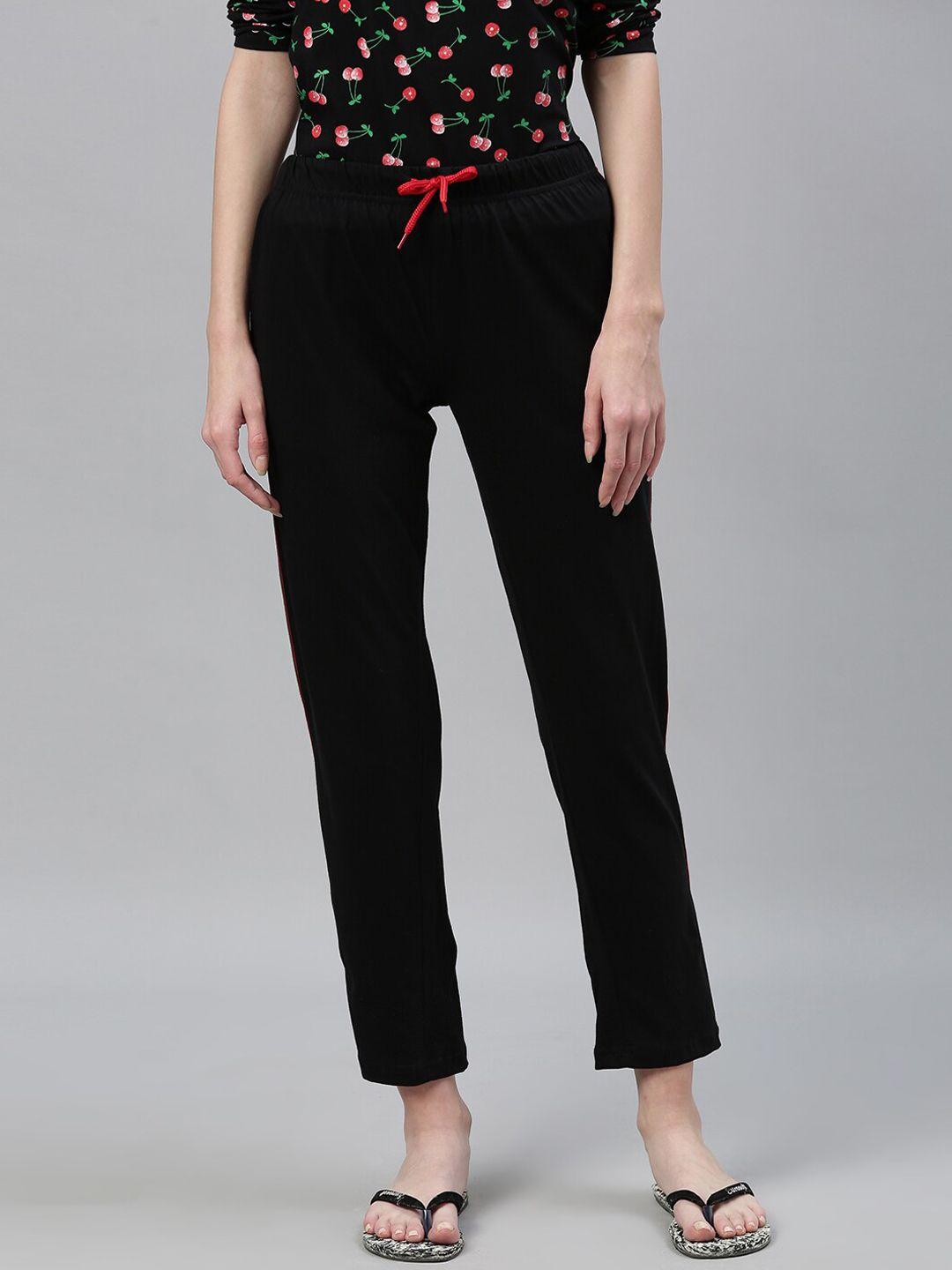 kryptic women black solid cotton lounge pants