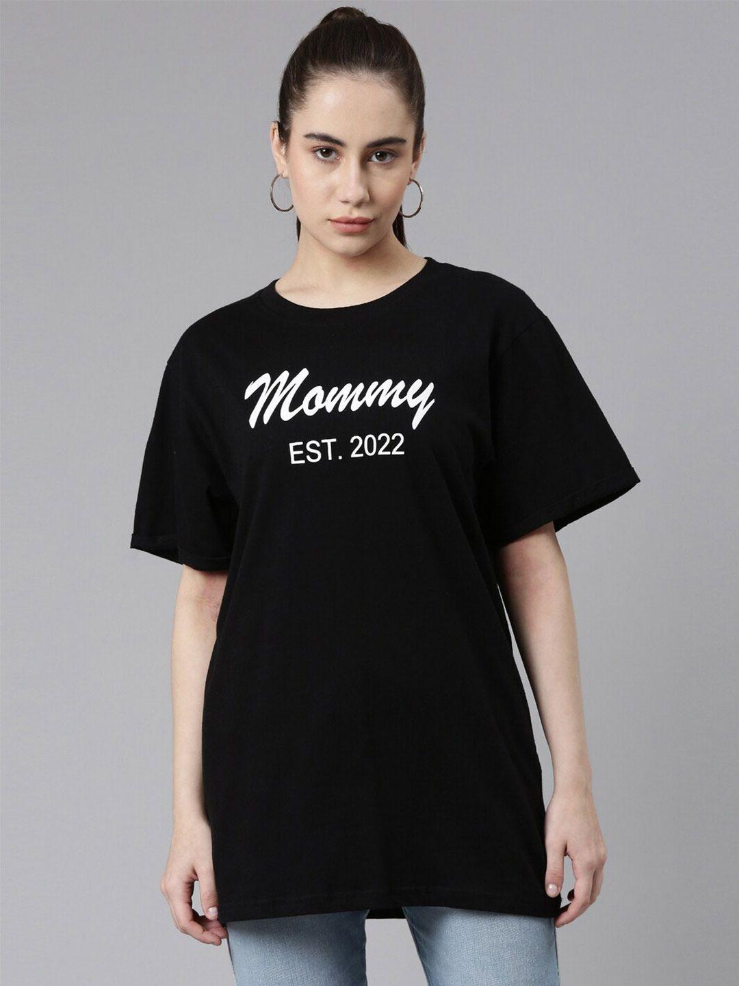 kryptic women black typography printed drop-shoulder sleeves loose cotton t-shirt