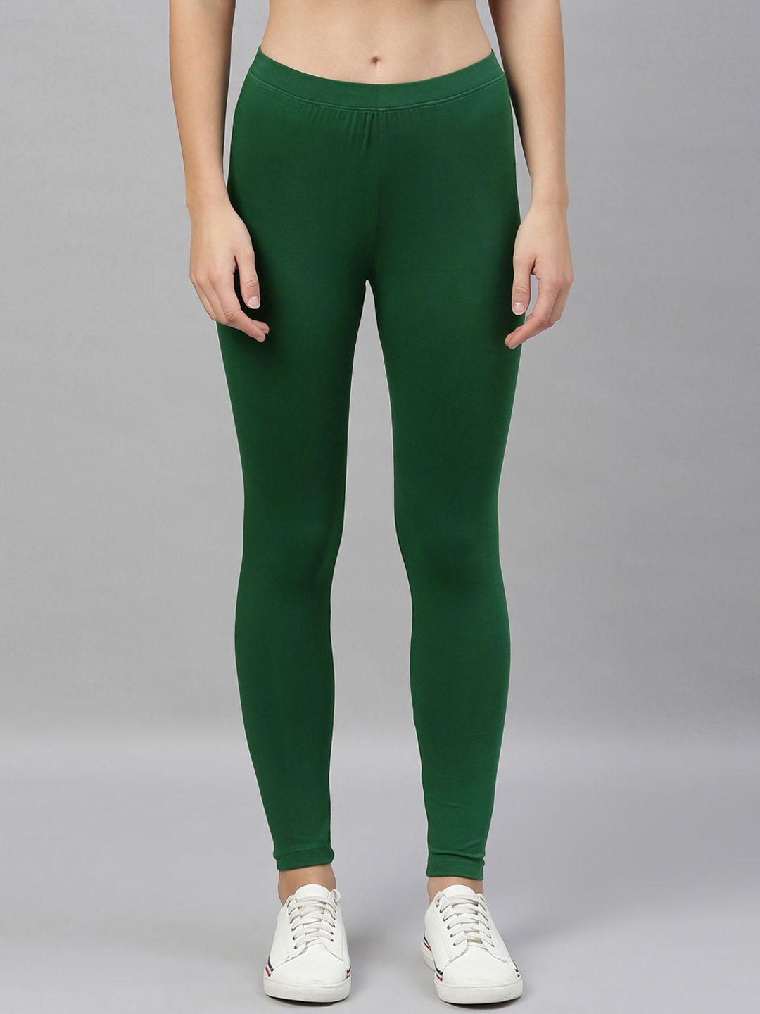 kryptic women green solid ankle length leggings