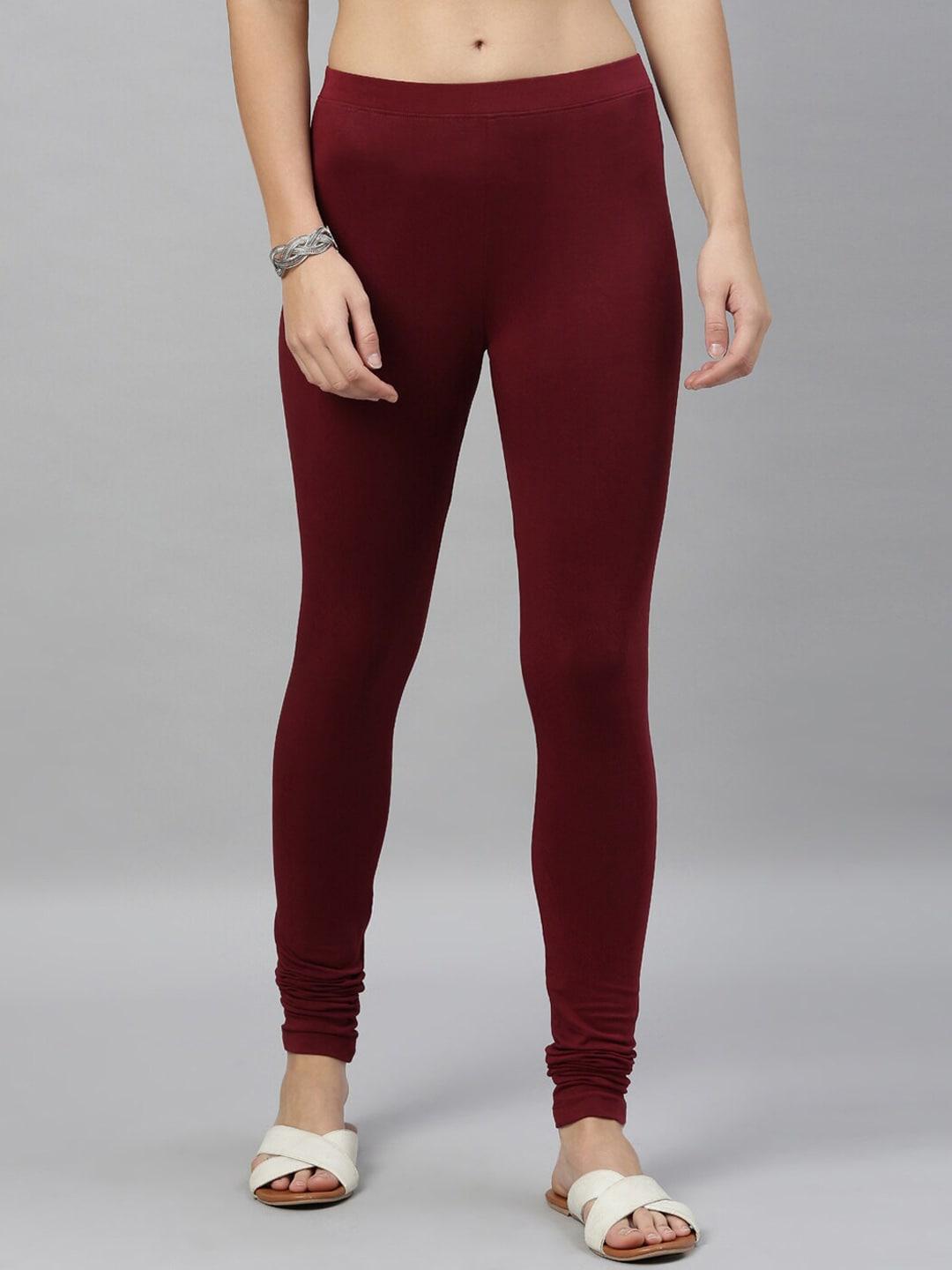 kryptic women maroon solid churidar-length leggings
