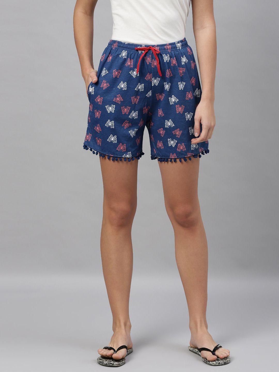 kryptic-women-navy-blue-printed-regular-fit-pure-cotton-shorts