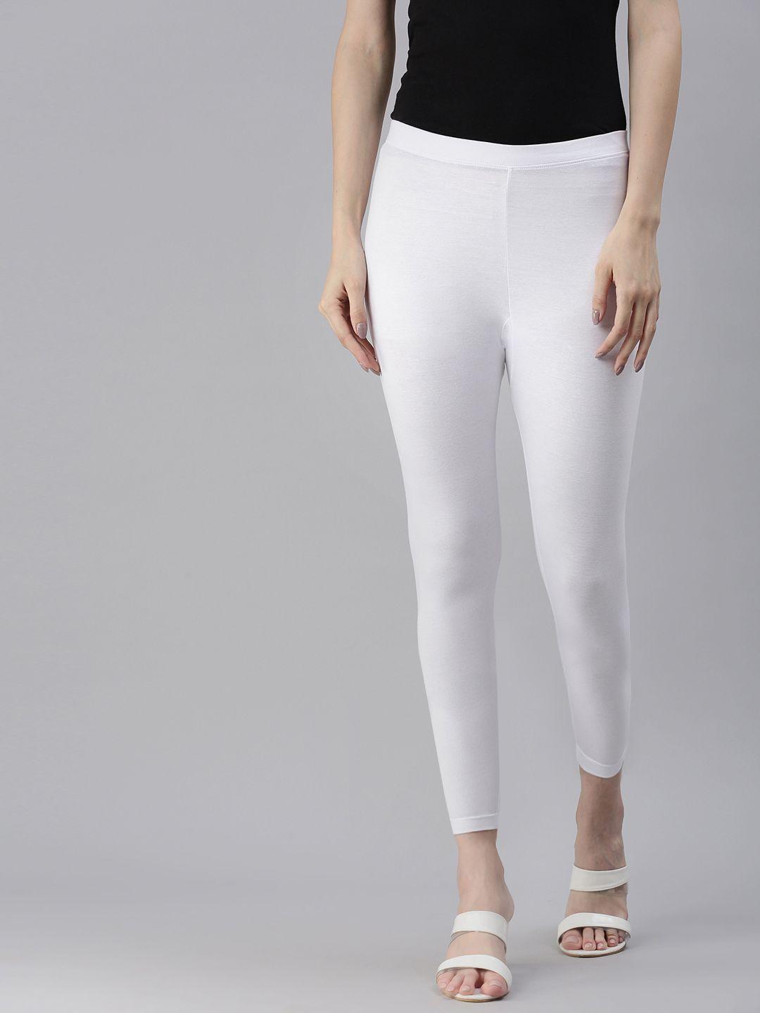 kryptic women off white solid cotton three fourth-length leggings