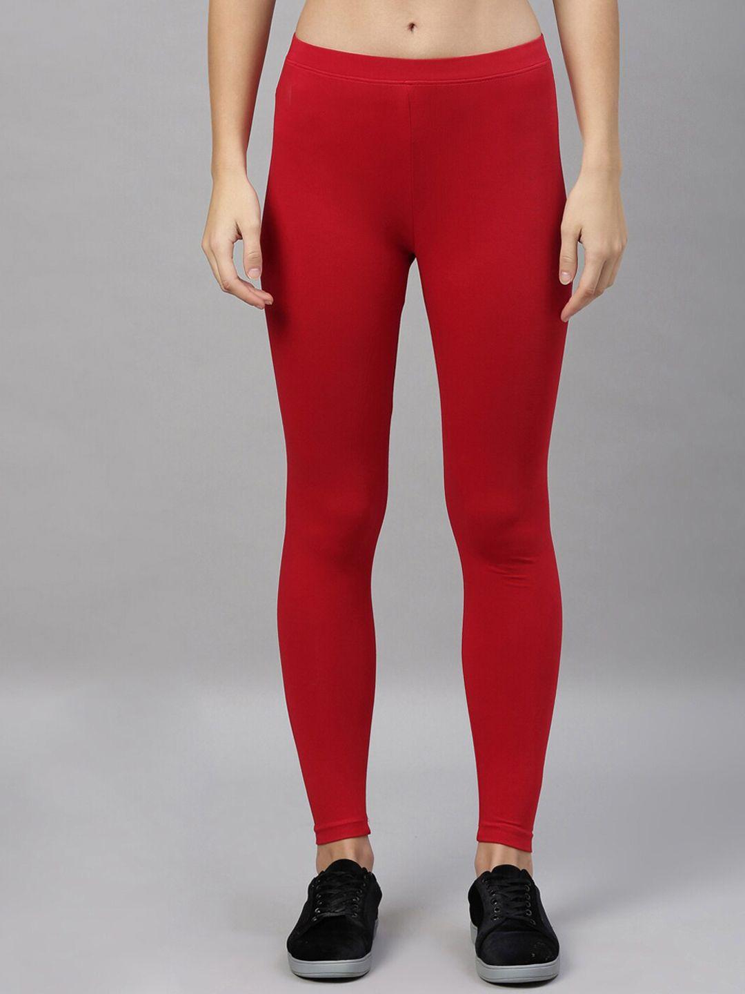 kryptic women red solid ankle length leggings