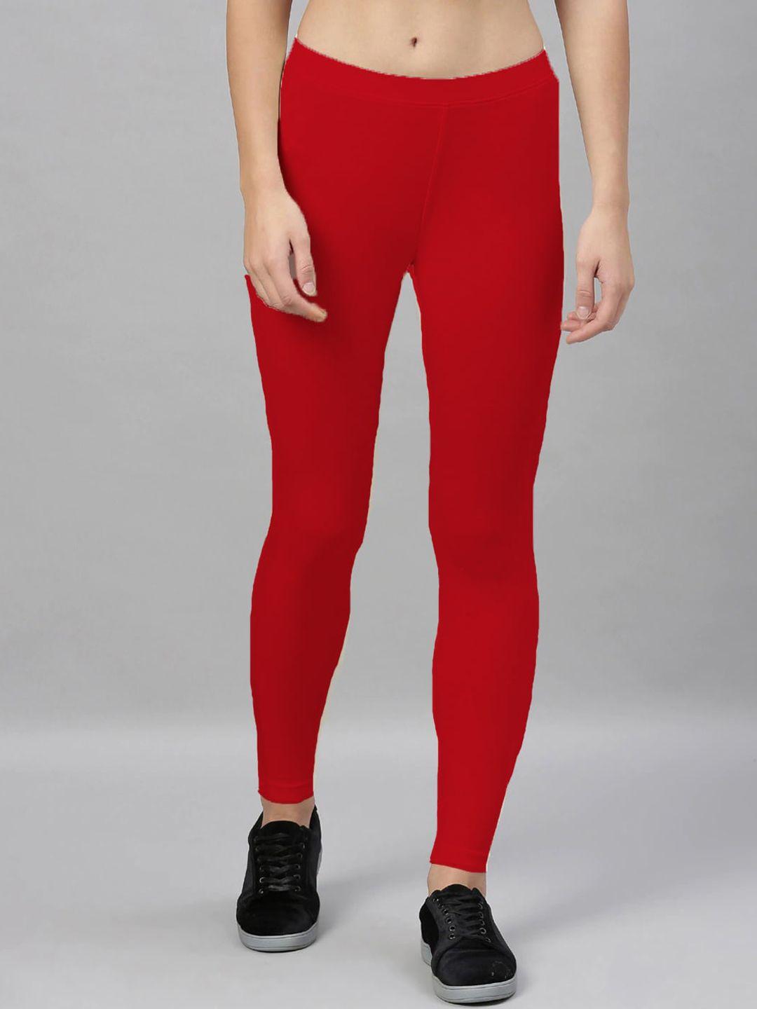 kryptic women red solid cotton ankle-length leggings