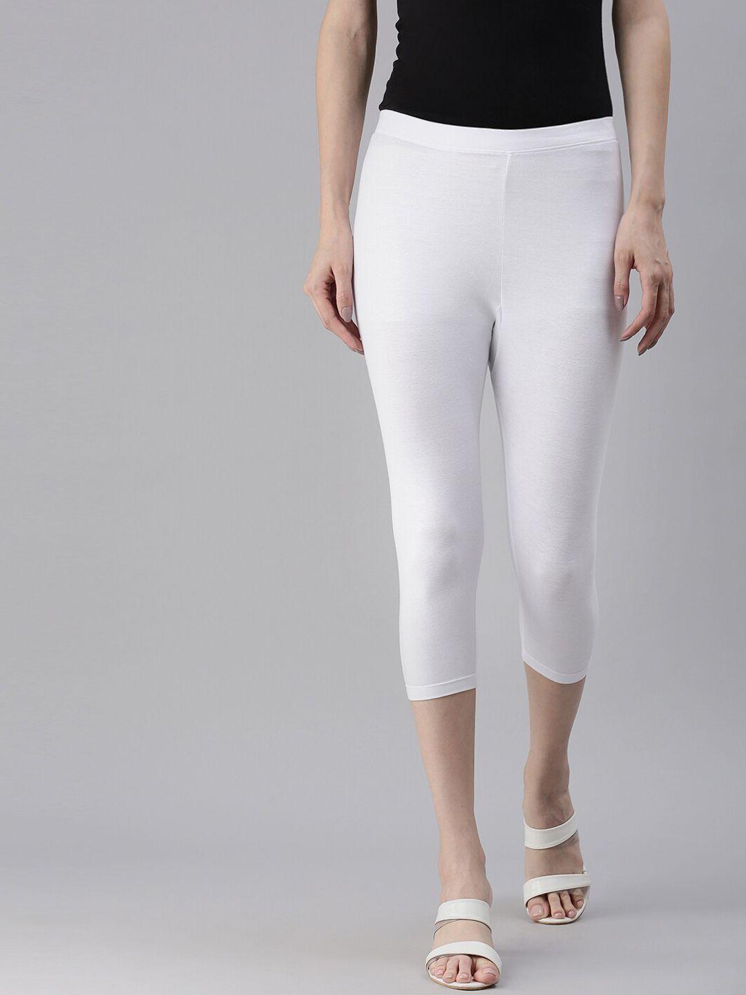 kryptic women white solid three-fourth length slim-fit legging